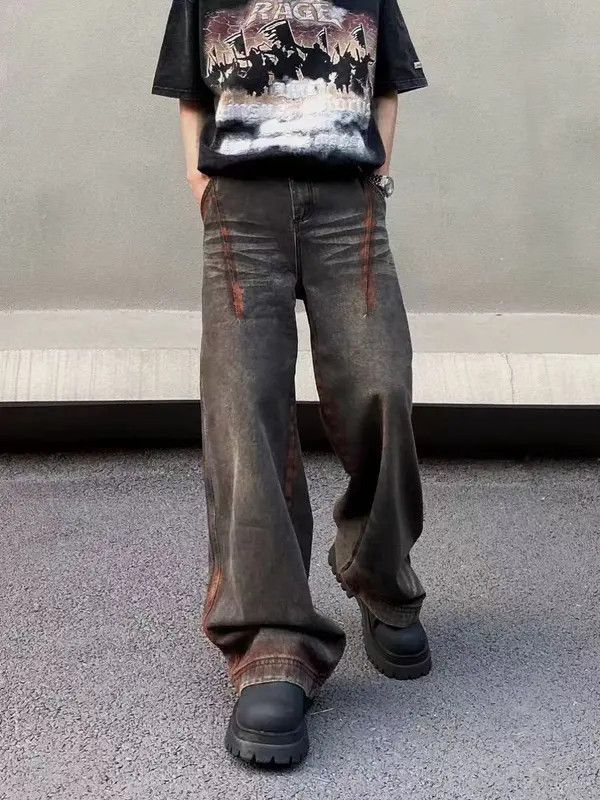 Japanese Brand VIBE Street hip-hop hand-painted rust-colored loose jeans Size US 32 / EU 48 - 1 Thumbnail