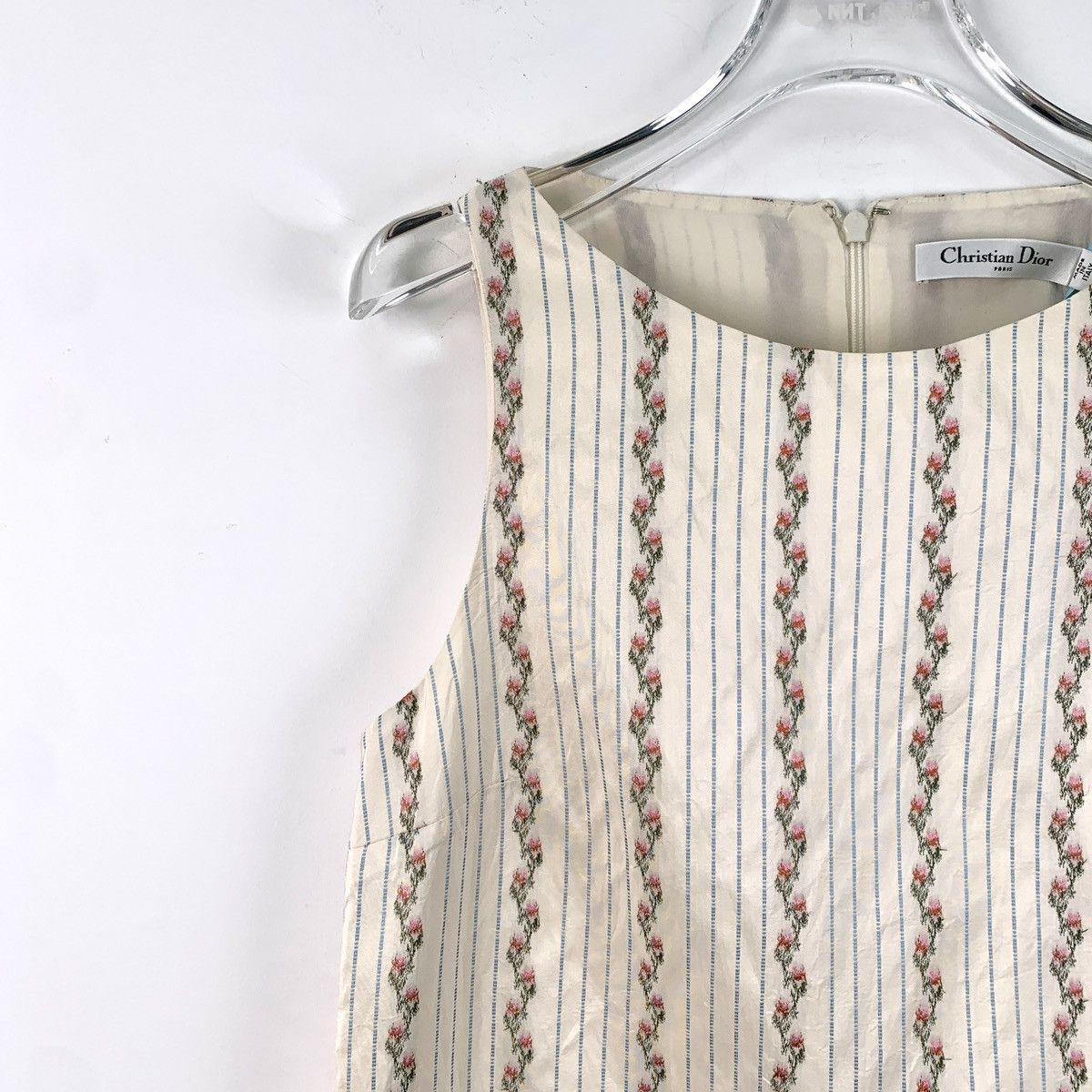 Dior Dior Beige Floral Stripe Silk Sleeveless Vest K26WX Size XS / US 0-2 / IT 36-38 - 3 Thumbnail