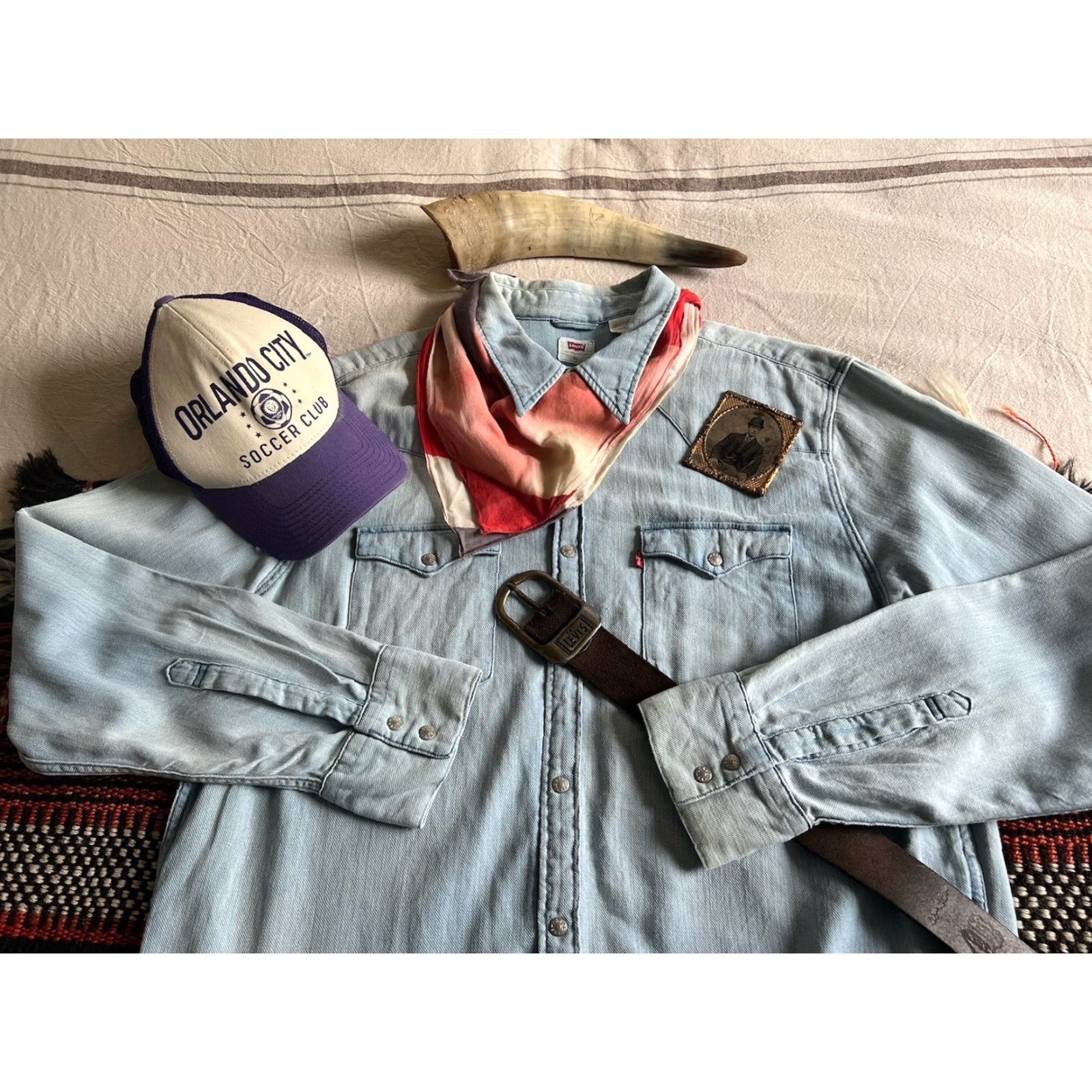 Levi's Levi's Barstow Shirt XL 2019 Western Denim Rivet Snap Pockets Blue Mens Size US XL / EU 56 / 4 - 3 Thumbnail