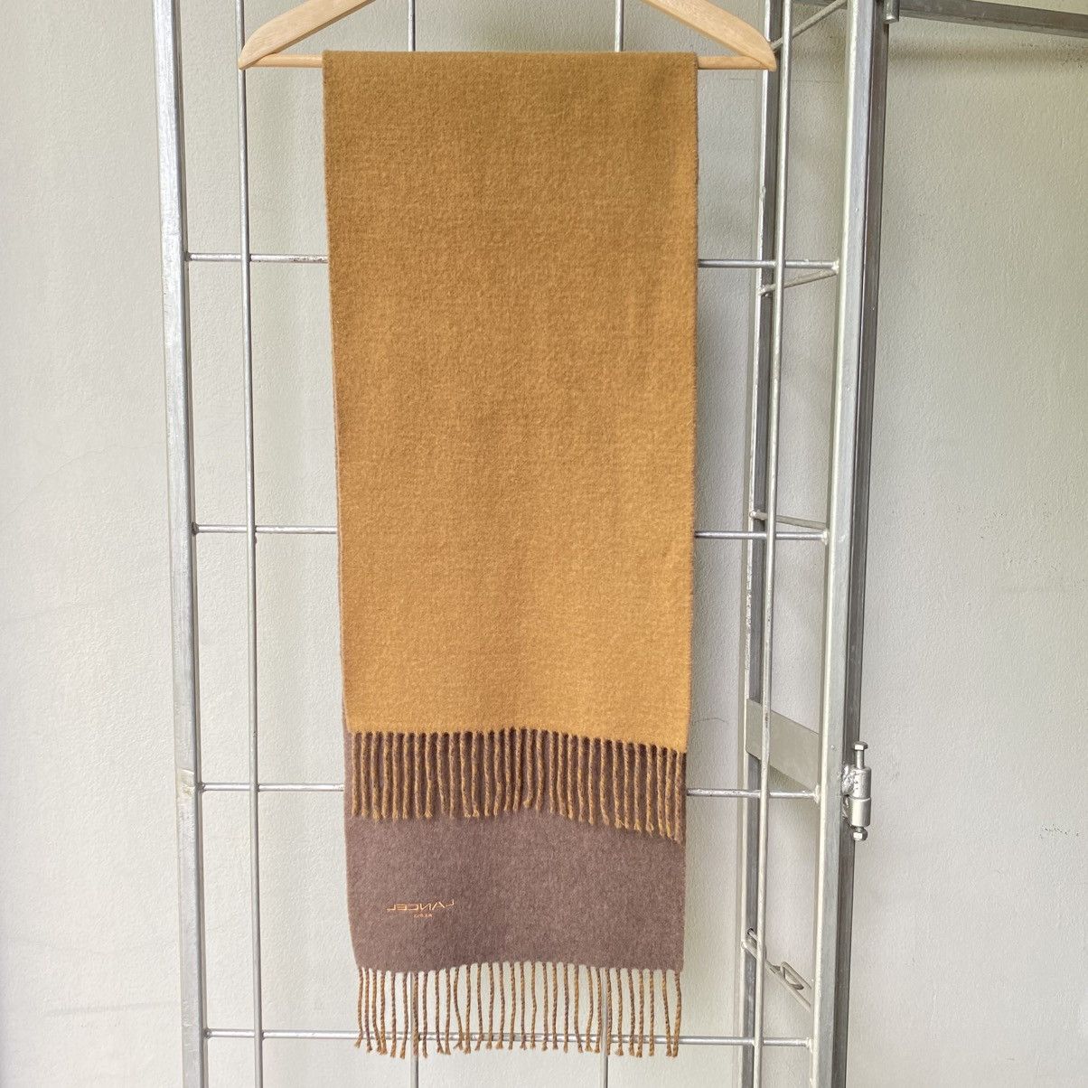 Lancel LANCEL Embroidered Edge Wool Scarf in Mocha & Taupe Size ONE SIZE - 4 Thumbnail