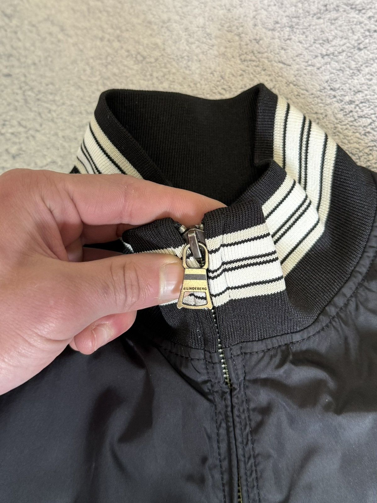 J.Lindeberg J Lindeberg Bomber Jacket Black Nylon Striped Trim Men M Size US M / EU 48-50 / 2 - 11 Thumbnail