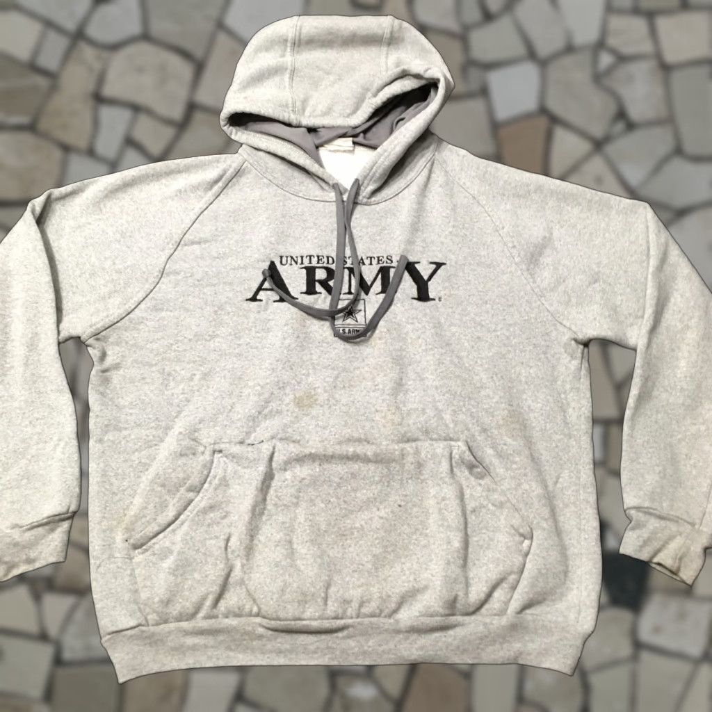 Vintage US Army Hooded Hoodie Mens Medium Army Gray Stained Drawstring Pockets Zipper Fleece Hooded RF11 Size US M / EU 48-50 / 2 - 1 Thumbnail