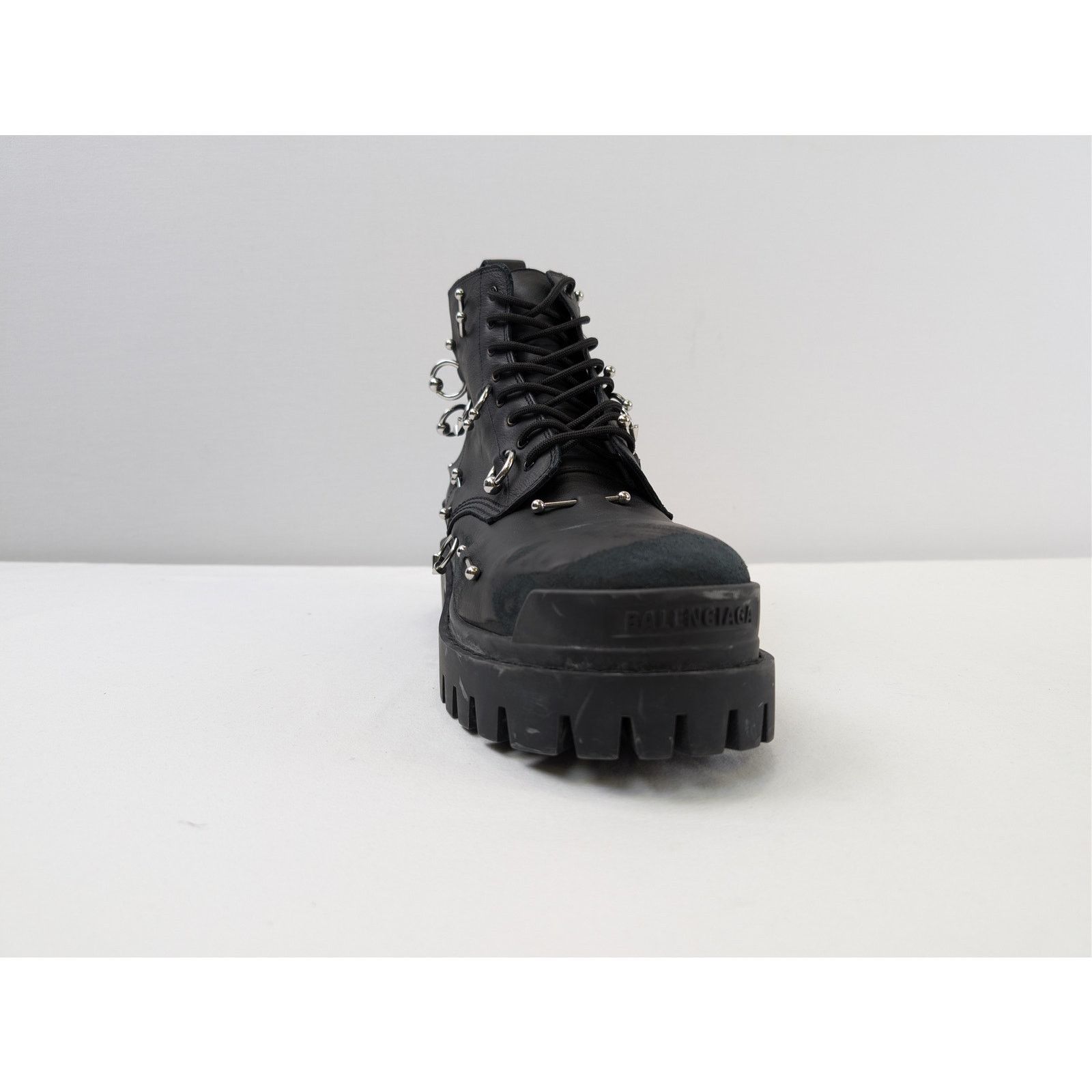 Balenciaga o1rshd1 Leather Strike Piercing Boots in Black/Silver Size US 13 / EU 46 - 3 Thumbnail