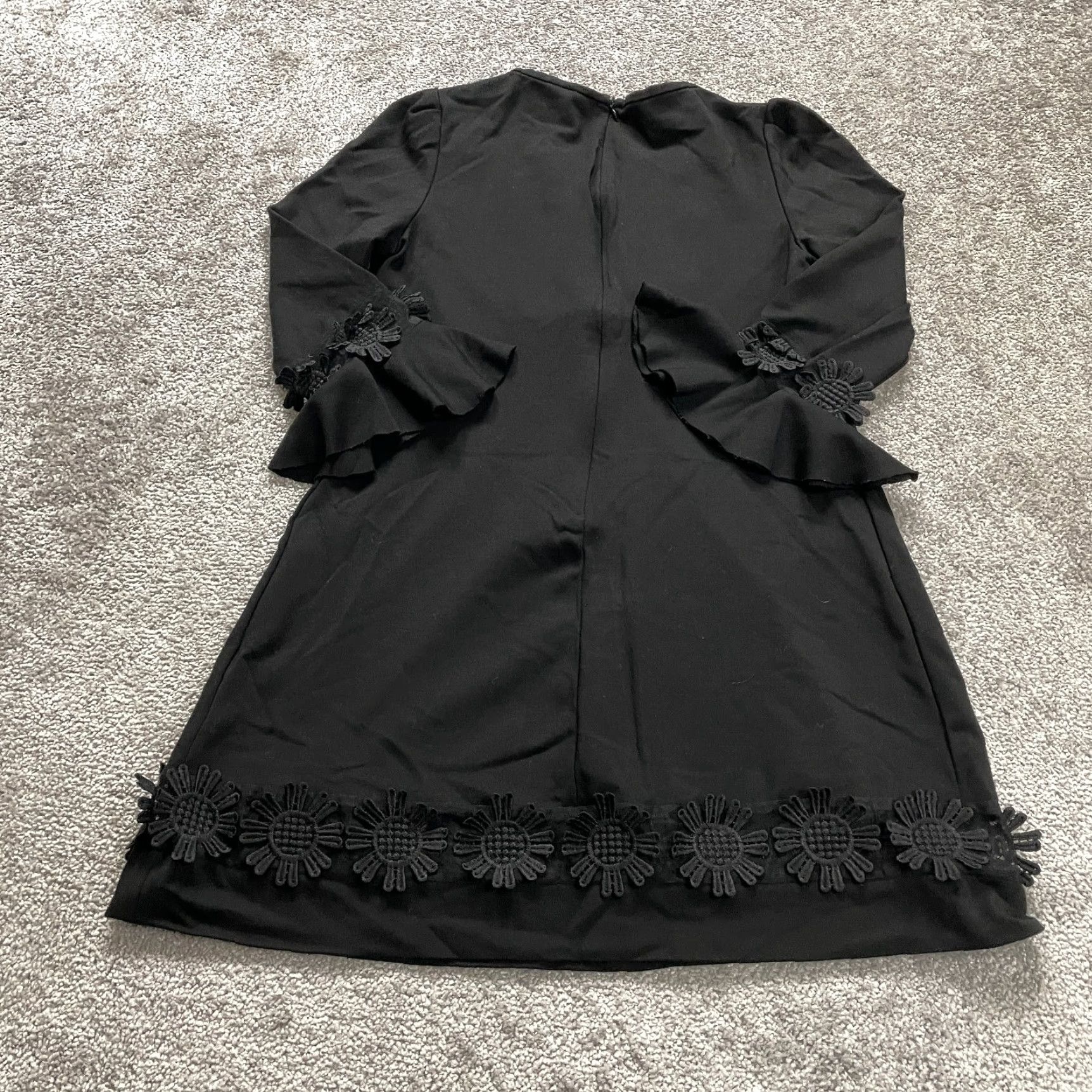 Vintage Unbranded Shift Dress Womens L Black Knee Length 3/4 Sleeve Flowers Workwear Dress Size L / US 10 / IT 46 - 2 Thumbnail