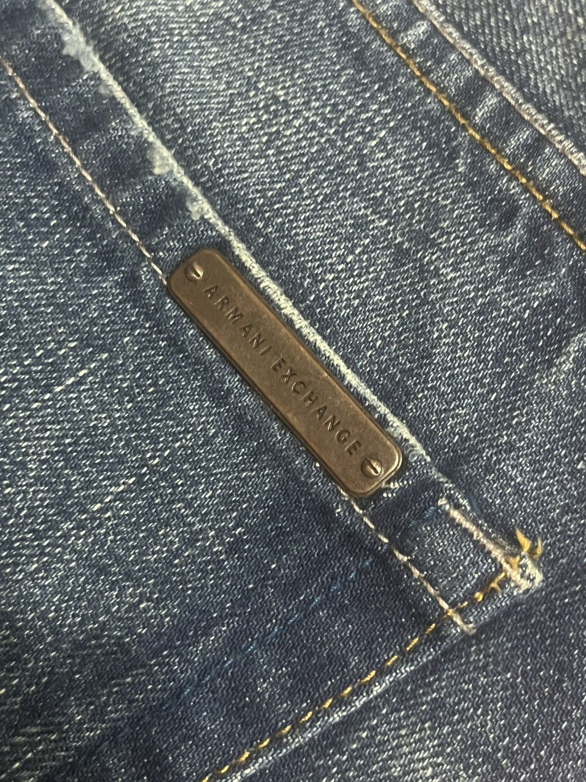Armani Exchange Vintage Armani Exchange Blue Washed Fringe Straight Leg Jean Size US 31 - 16 Thumbnail