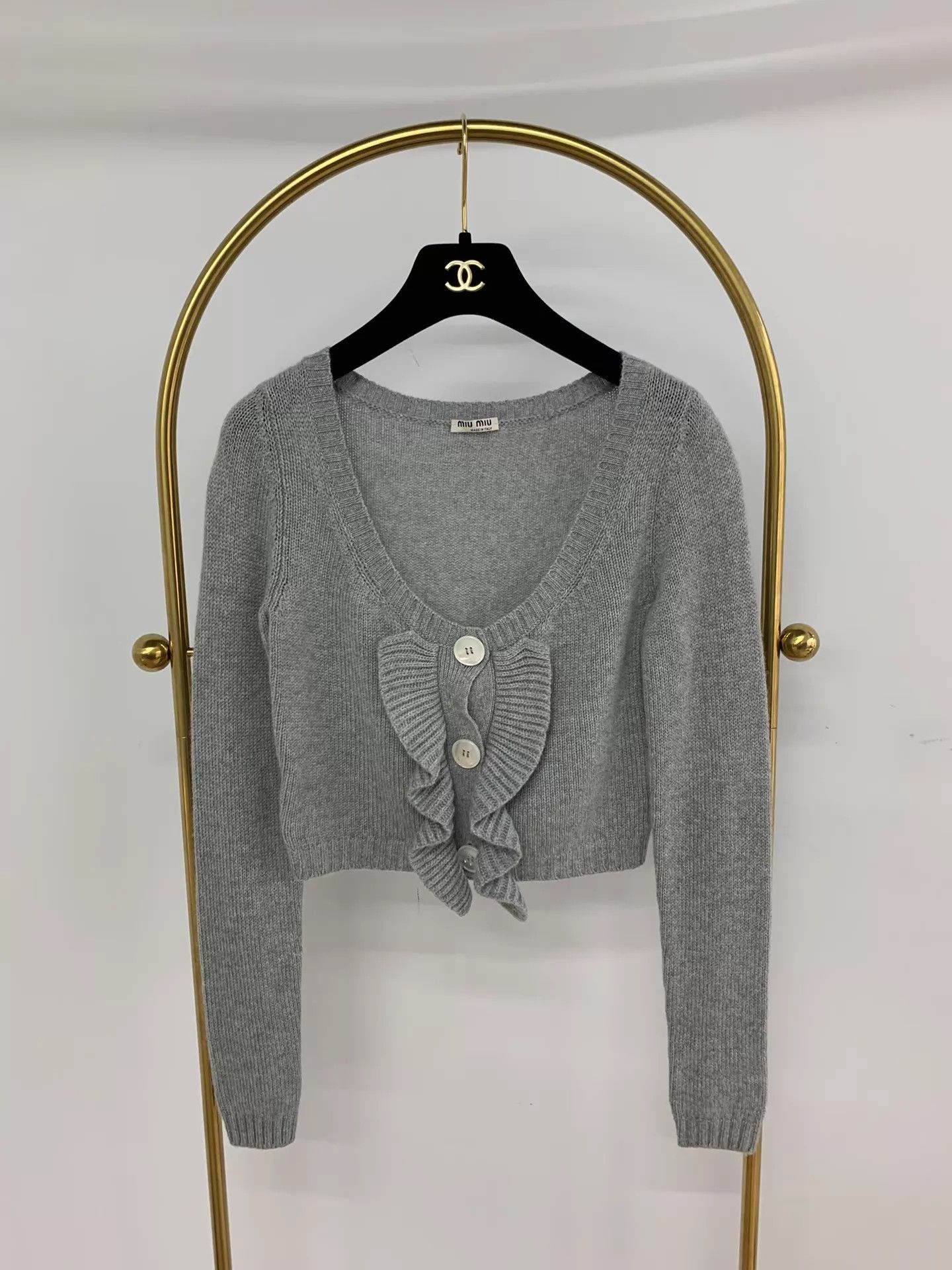Miu Miu MIU MIU Gray Ruffled Cashmere Knit Cardigan Size 38 New Size XS / US 0-2 / IT 36-38 - 1 Thumbnail