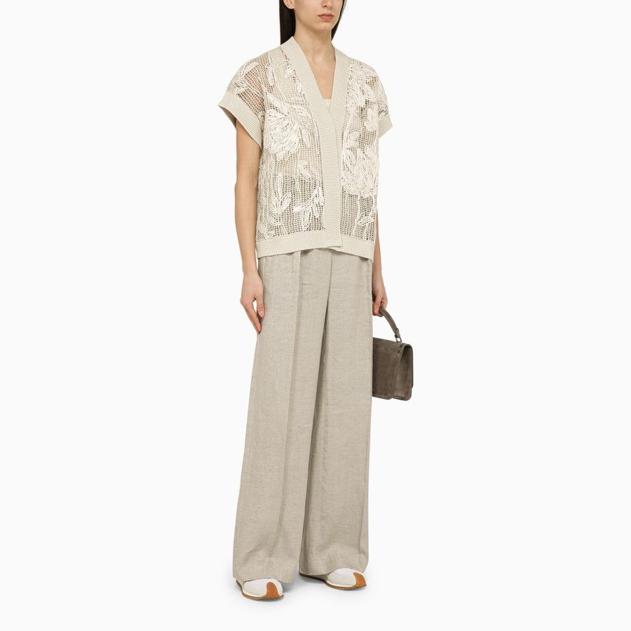 Brunello Cucinelli o1d2blof0824 Perforated Cotton Cardigan in Beige Size S / US 4 / IT 40 - 2 Thumbnail
