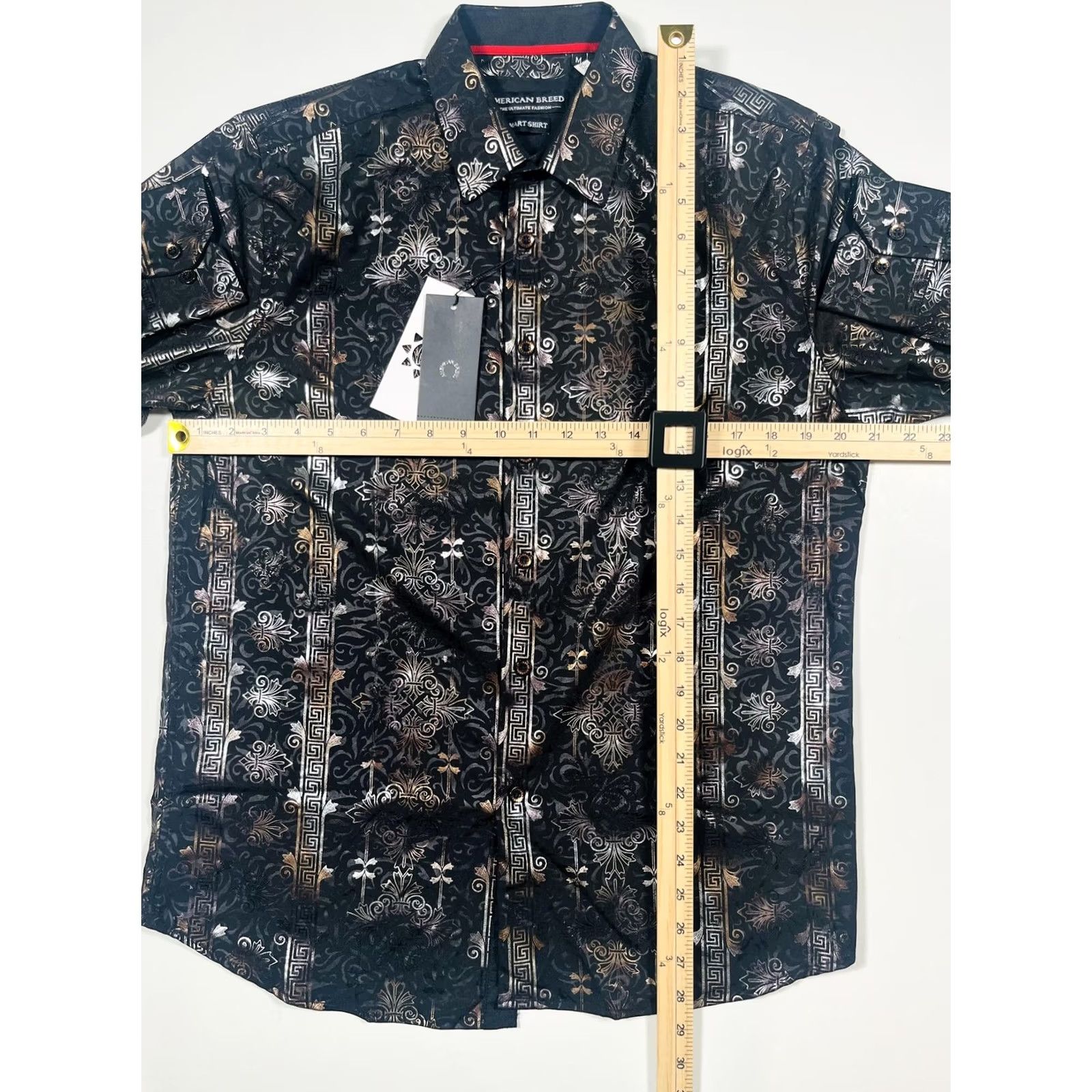 Vintage American Breed Shirt Mens Medium Black Gold Pattern Dress Shirt TRFO-17 Size US M / EU 48-50 / 2 - 6 Thumbnail