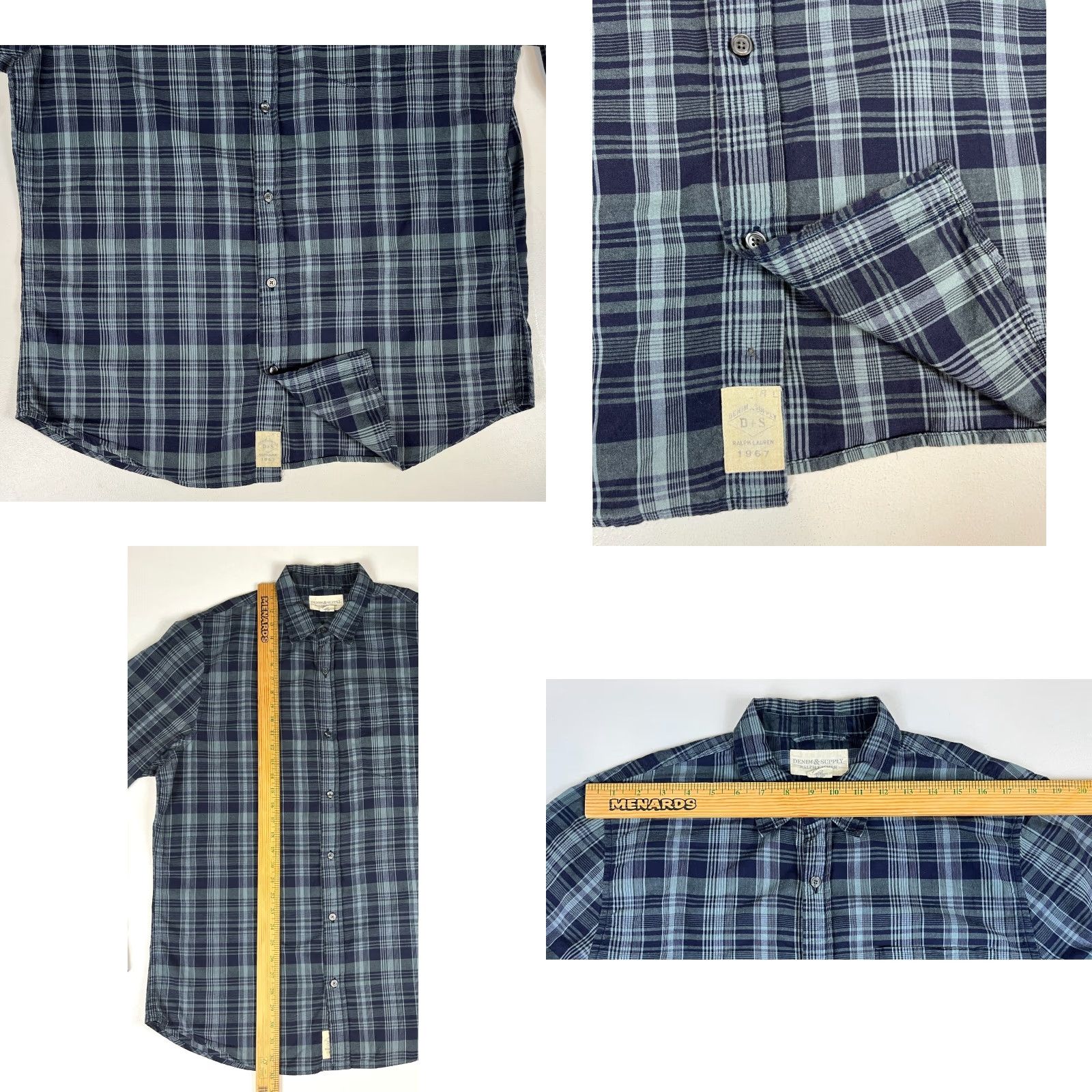 Vintage Denim & Supply Ralph Lauren Men's Button-Up Shirt Plaid XL Blue Cotton Long Sleeve Pocketed Casual Shirt Size US XL / EU 56 / 4 - 8 Thumbnail