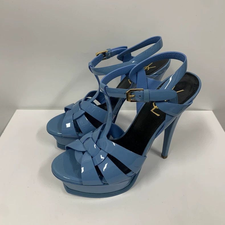 Yves Saint Laurent YSL Blue Patent Leather High Heels Size 36-2506 Size US 6 / IT 36 - 2 Thumbnail