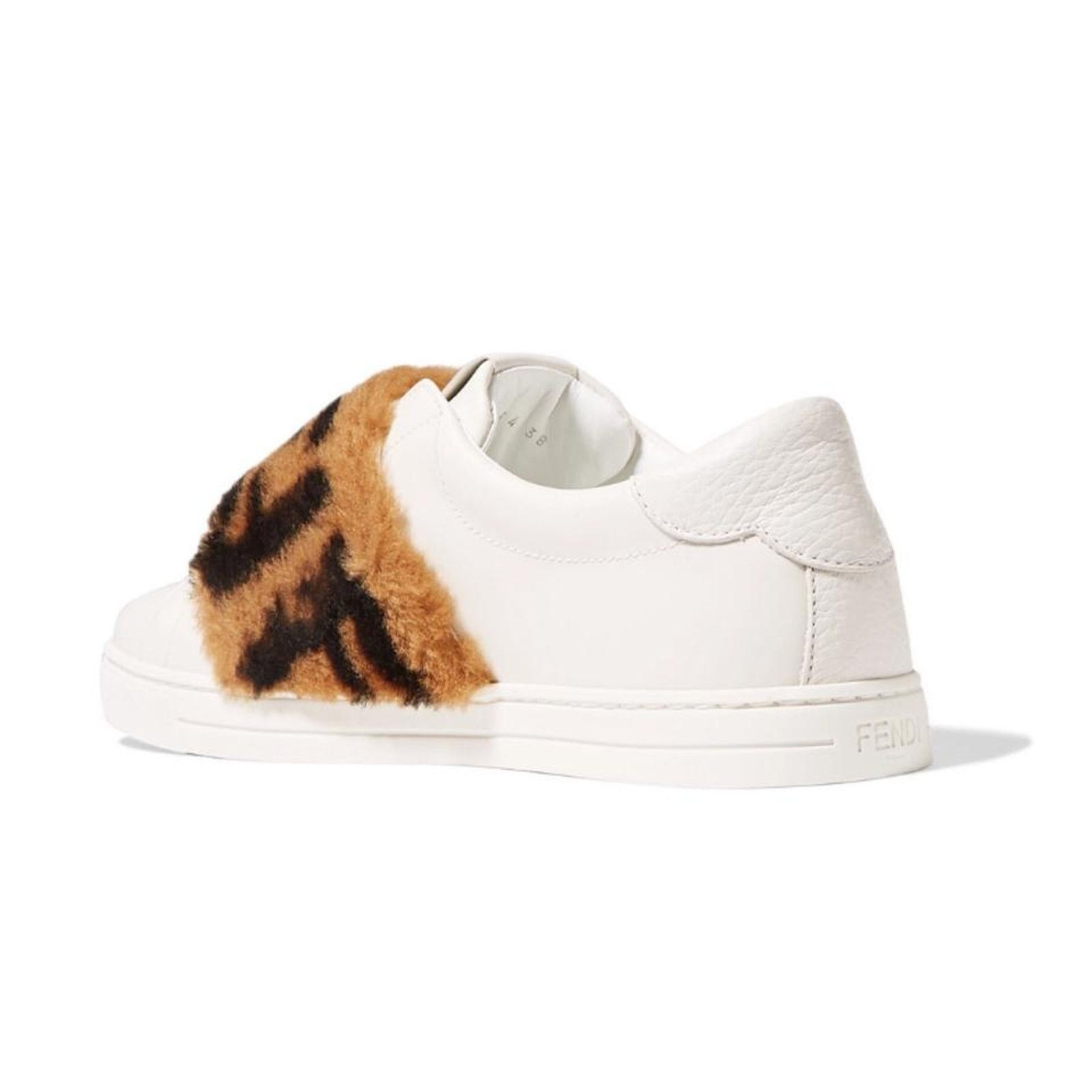 Fendi FENDI FF logo motif shearling fur panel leather sneakers 37 Size US 7 / IT 37 - 4 Thumbnail