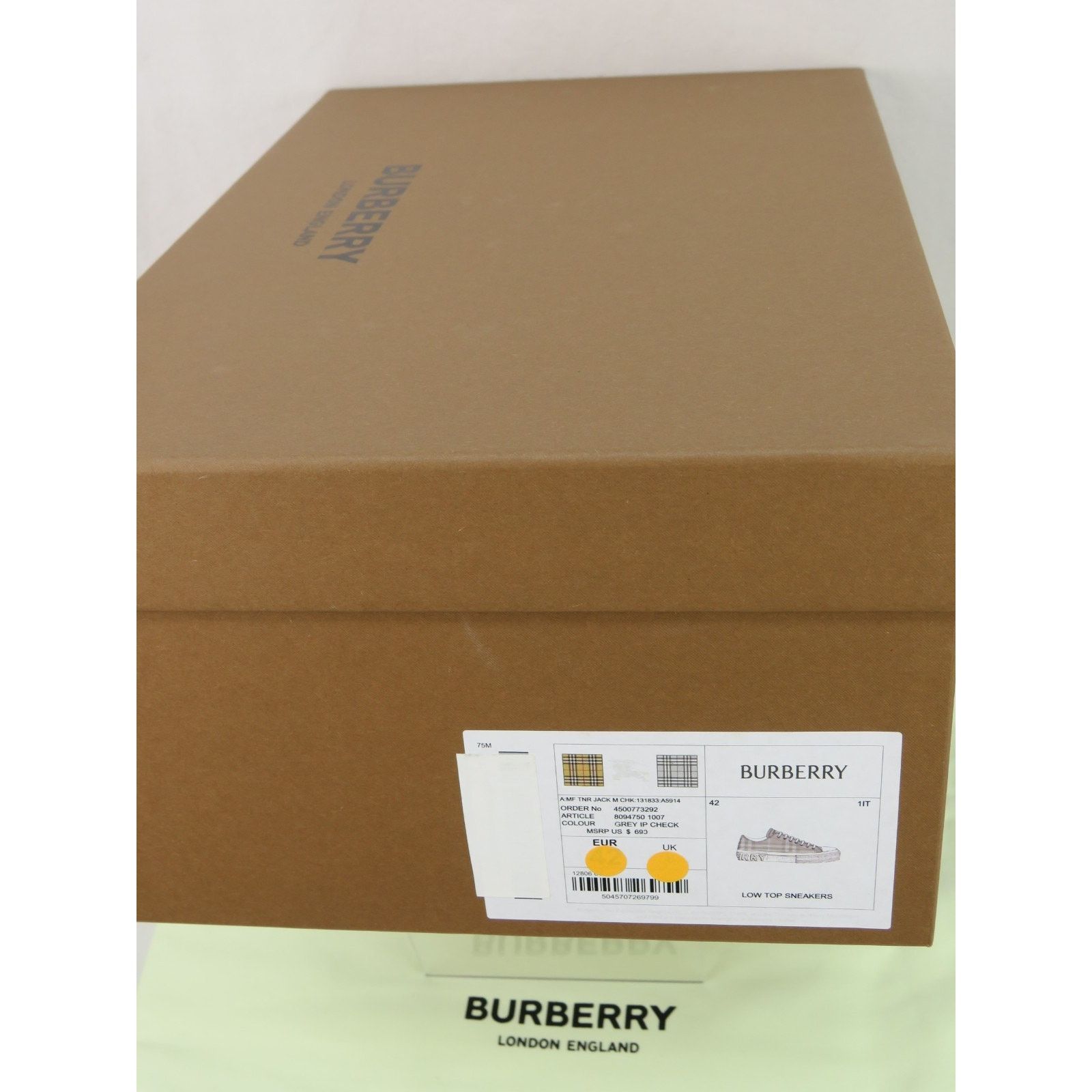 Burberry BURBERRY JACK GRAY CHECK CANVAS LOGO WHITE SNEAKERS 45 12 IT Size US 12 / EU 45 - 11 Thumbnail