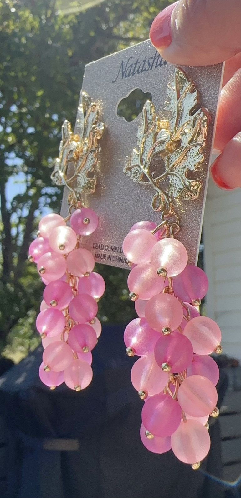 Designer Natasha Gold tone leaf Pink Drop tassel earrings Size ONE SIZE - 5 Thumbnail
