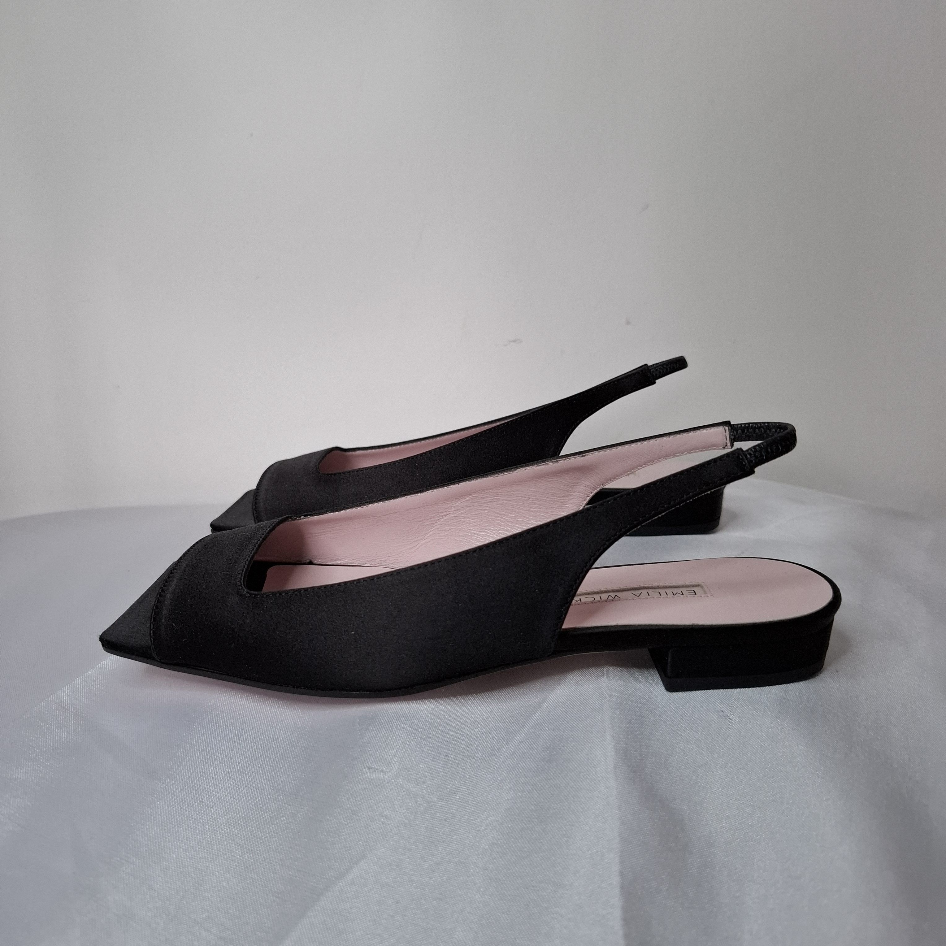 Emilia Wickstead Emilia Wickstead Sabine Open Toe Black Slingback Flats Size US 5.5 / IT 35.5 - 3 Thumbnail