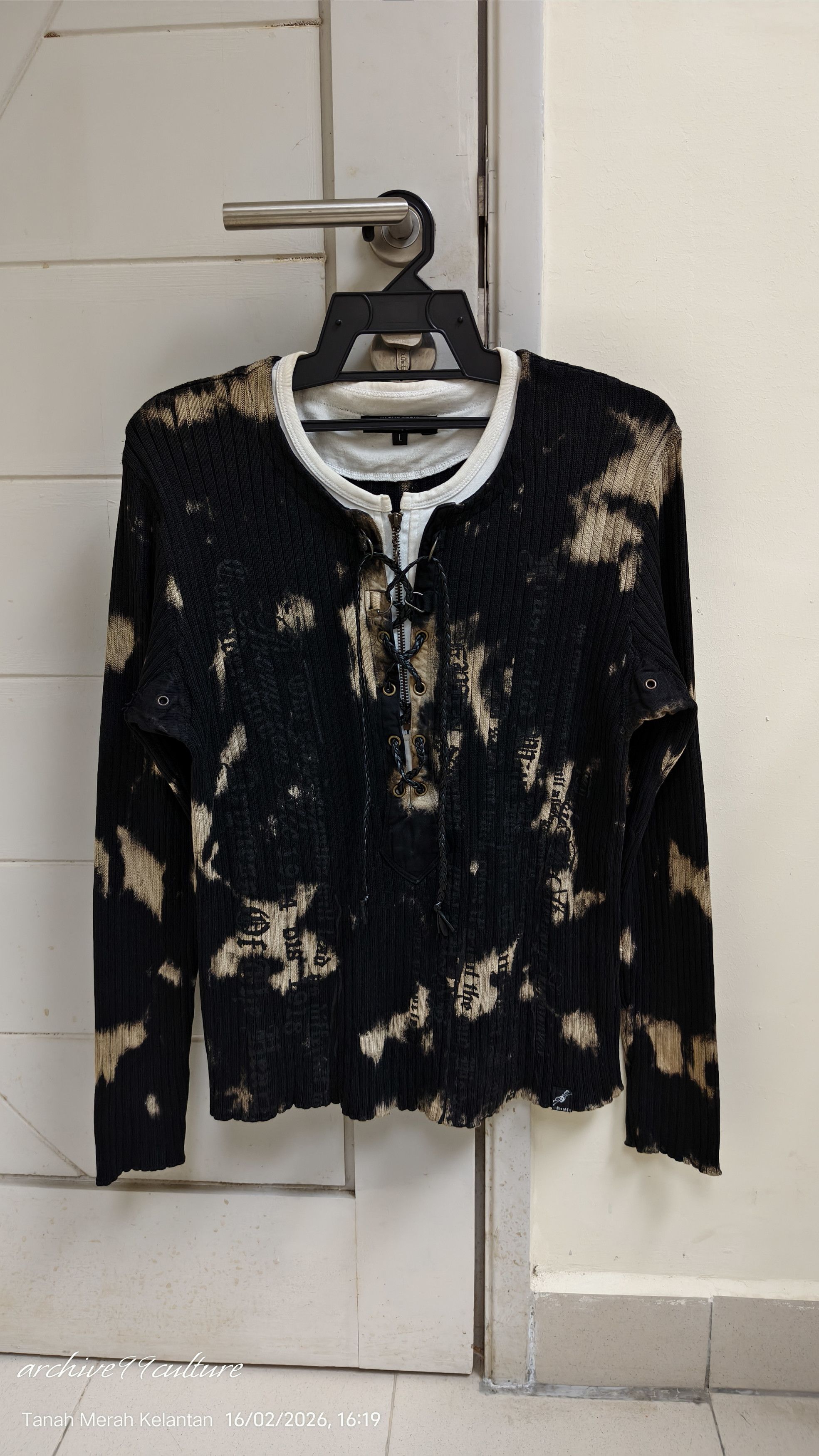 In The Attic AW2000 Bleached Grunge Lace-Up Ribbed Knit Sweater Size US M / EU 48-50 / 2 - 22 Thumbnail