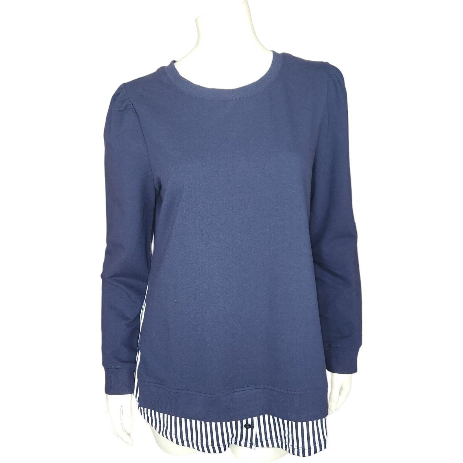 Denim & Co. Denim & Co. French Terry Tunic Striped Hem Navy Womens XS Size XS / US 0-2 / IT 36-38 - 1 Thumbnail