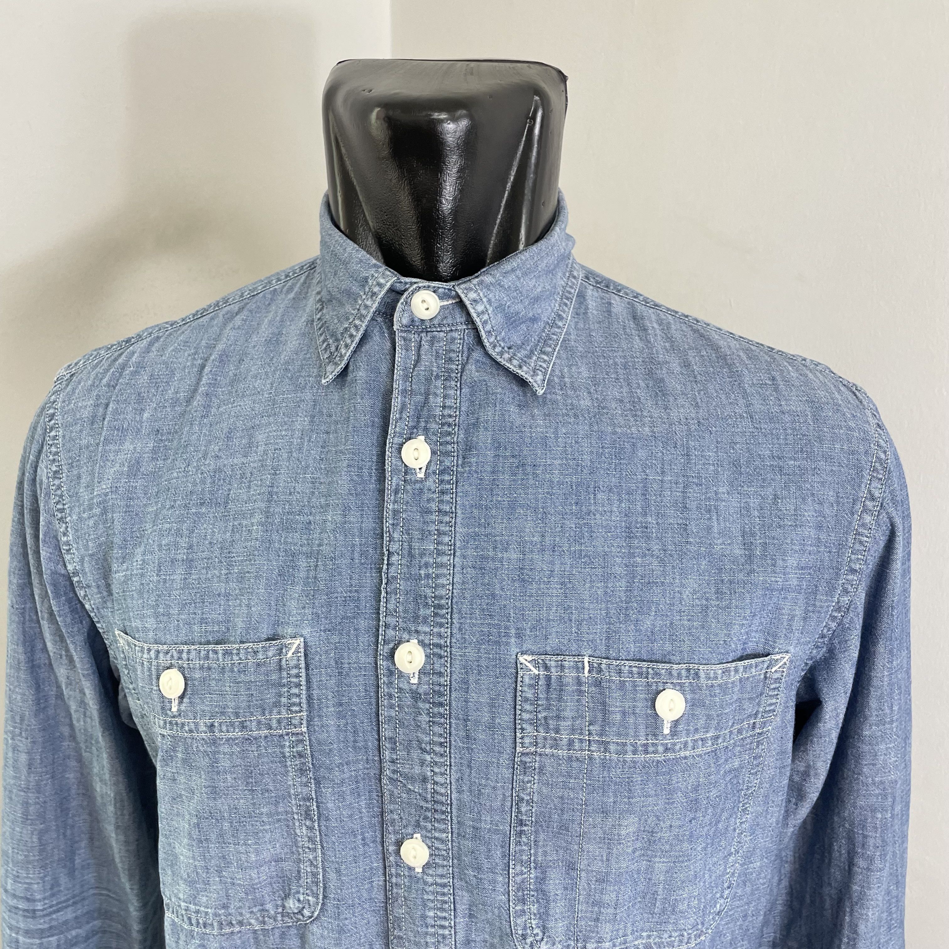 Japanese Brand × Uniqlo ⭐️SALE⭐️ [M] CHAMBRAY UNIQLO JAPAN WORK WEAR SELVEDGE SHIRT Size US M / EU 48-50 / 2 - 2 Thumbnail