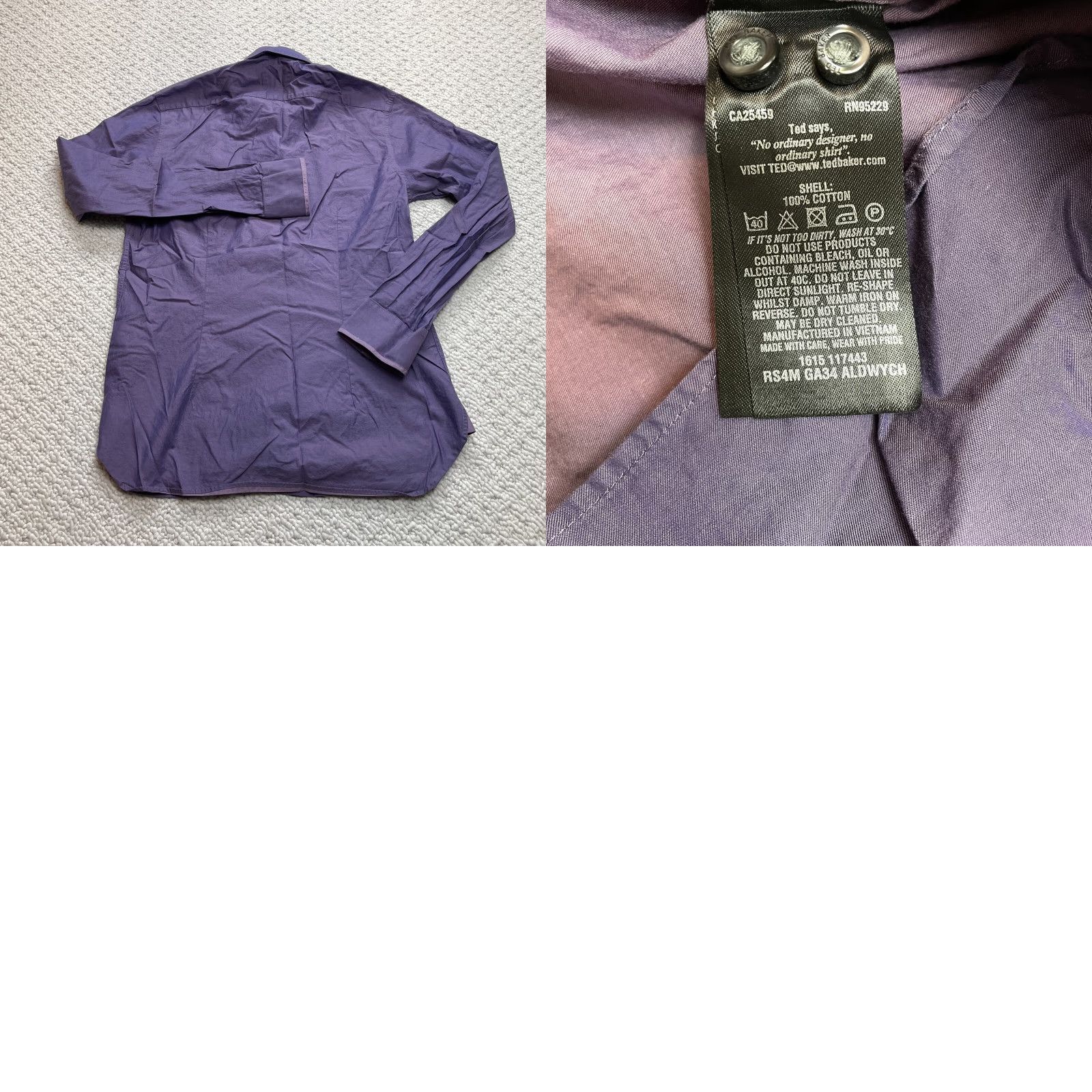 Ted Baker Ted Baker Endurance Dress Shirt Mens 15.5 Purple Slim Fit Long Sleeve Button-Up Collared Knit Cotton Spandex Casual Formal Shirt Men Size US L / EU 52-54 / 3 - 8 Thumbnail
