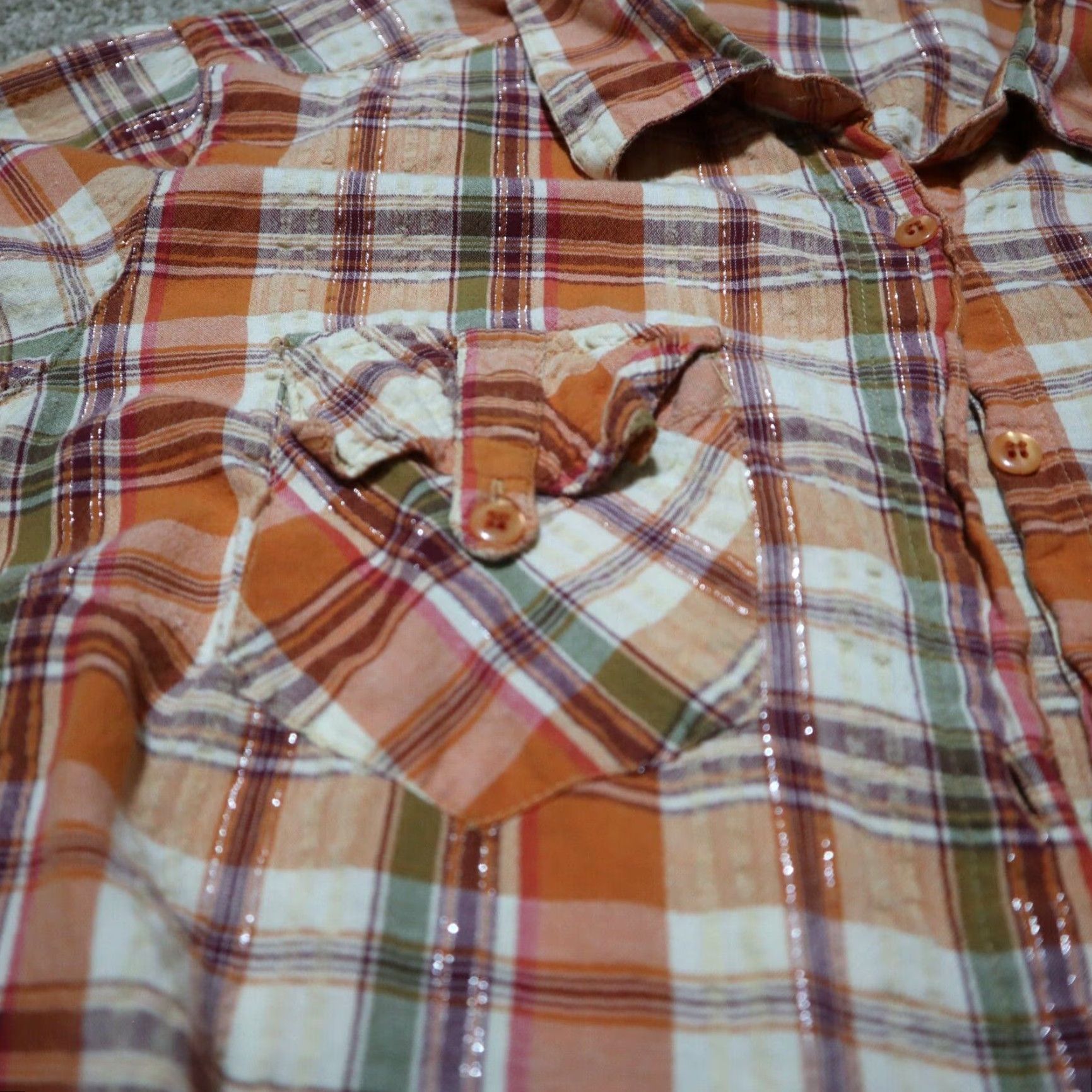 Essentials Essentials Plaid Button Front Shirt Tunic Blouse Women's Regular 18/20 Orange Size XXL / US 16-18 / IT 52-54 - 2 Thumbnail