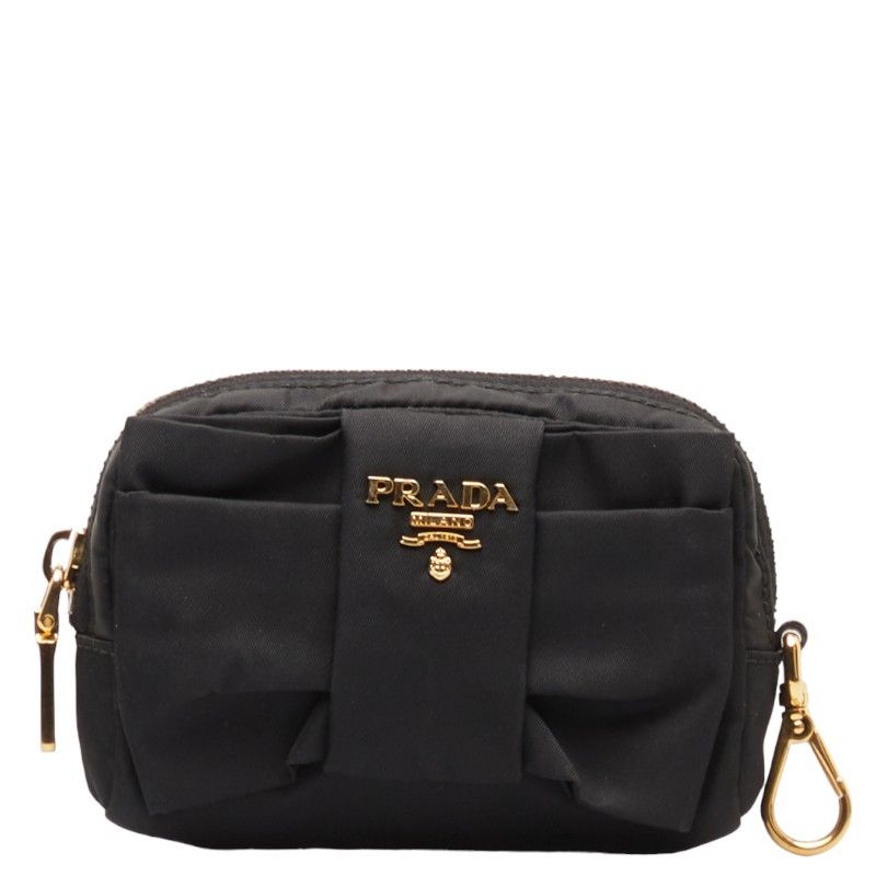 image of Prada Tessuto Cosmetic Pouch Vanity Bag Canvas 1Nf727 In Good Condition in Black, Women's