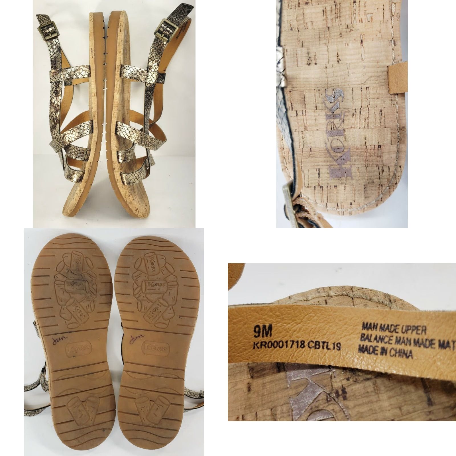 Vintage Korks Felicity Strappy Flat Bonze Snake Print Sandals Women's Size 9M Size US 9 / IT 39 - 8 Thumbnail