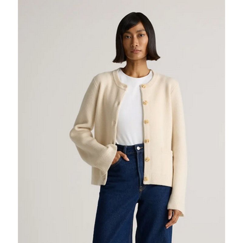 Quince Mongolian Cashmere Structured Cardigan Ivory Size M Size M / US 6-8 / IT 42-44 - 1 Thumbnail
