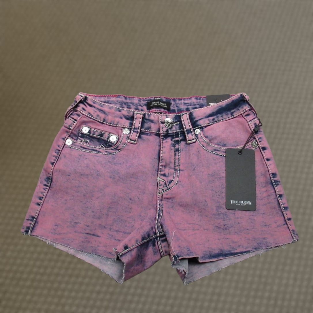 True Religion True Religion Denim Shorts Womens 26 Fuchsia Jennie Mid Curvy Raw Hem 159 NEW Size 26" / US 2 / IT 38 - 1 Thumbnail