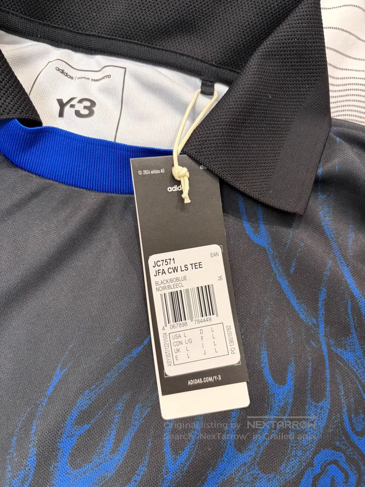 Y-3 Black Long Sleeve Jersey with Blue Swirl Patterns. Size US L / EU 52-54 / 3 - 6 Thumbnail