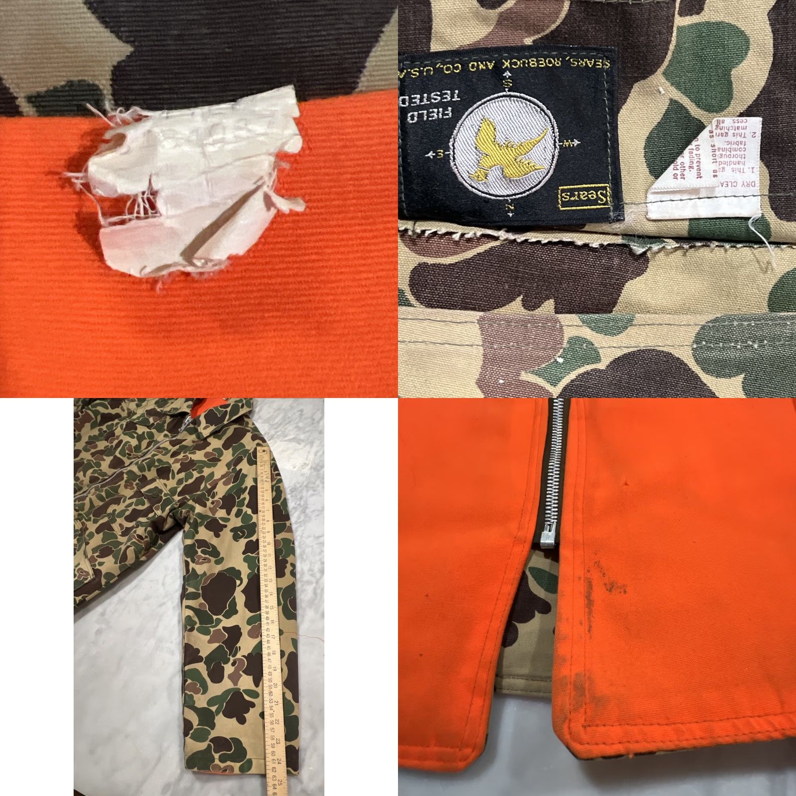 Sears VINTAGE Sears Roebuck Duck Woodland Camo Reversible Hunting Jacket & Pants Men L Camouflage 70s Cotton Canvas Field Jacket Size US 33 - 8 Thumbnail