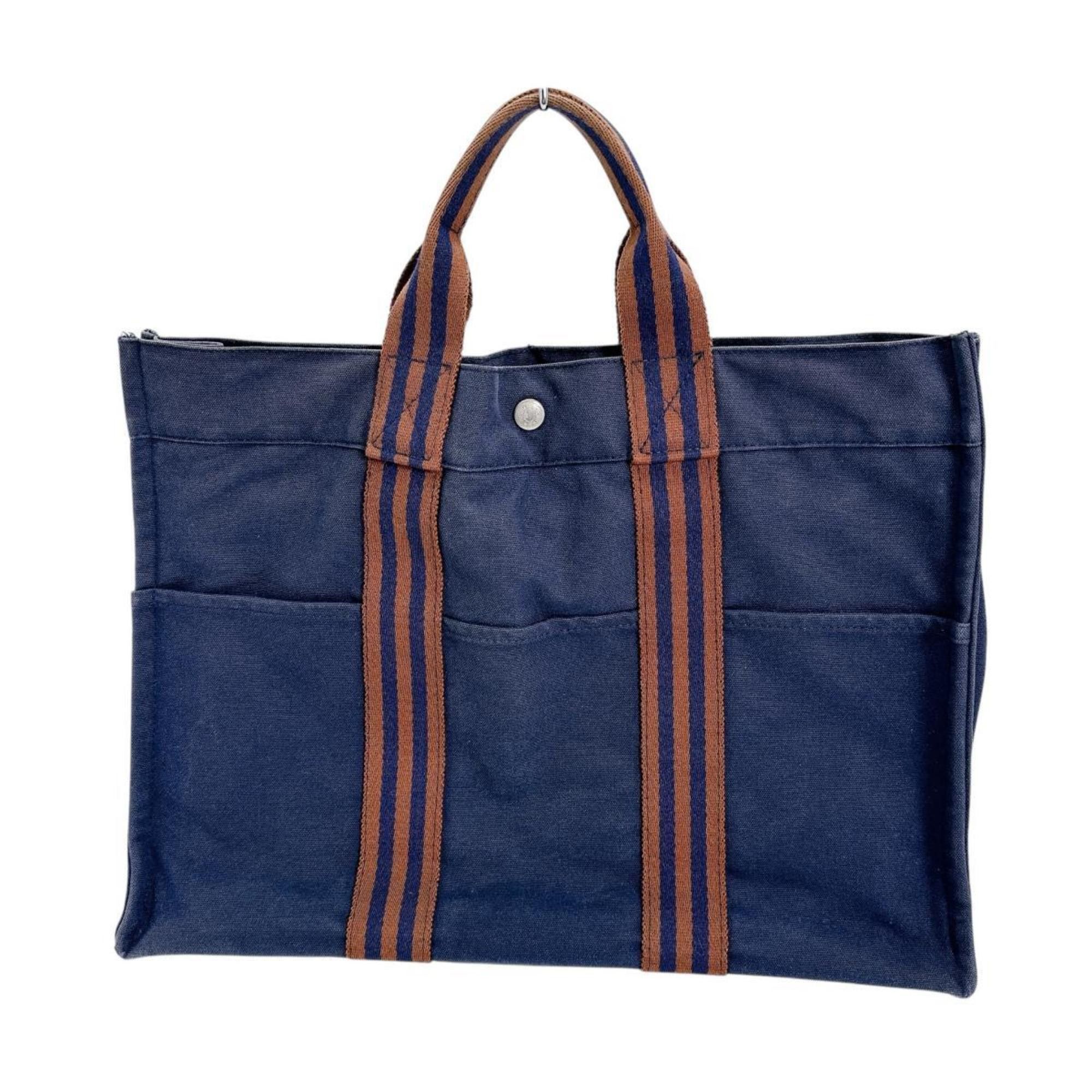 Hermes Hermes Tote Bag Handbag Business Foule MM Cotton Navy Size ONE SIZE - 1 Thumbnail