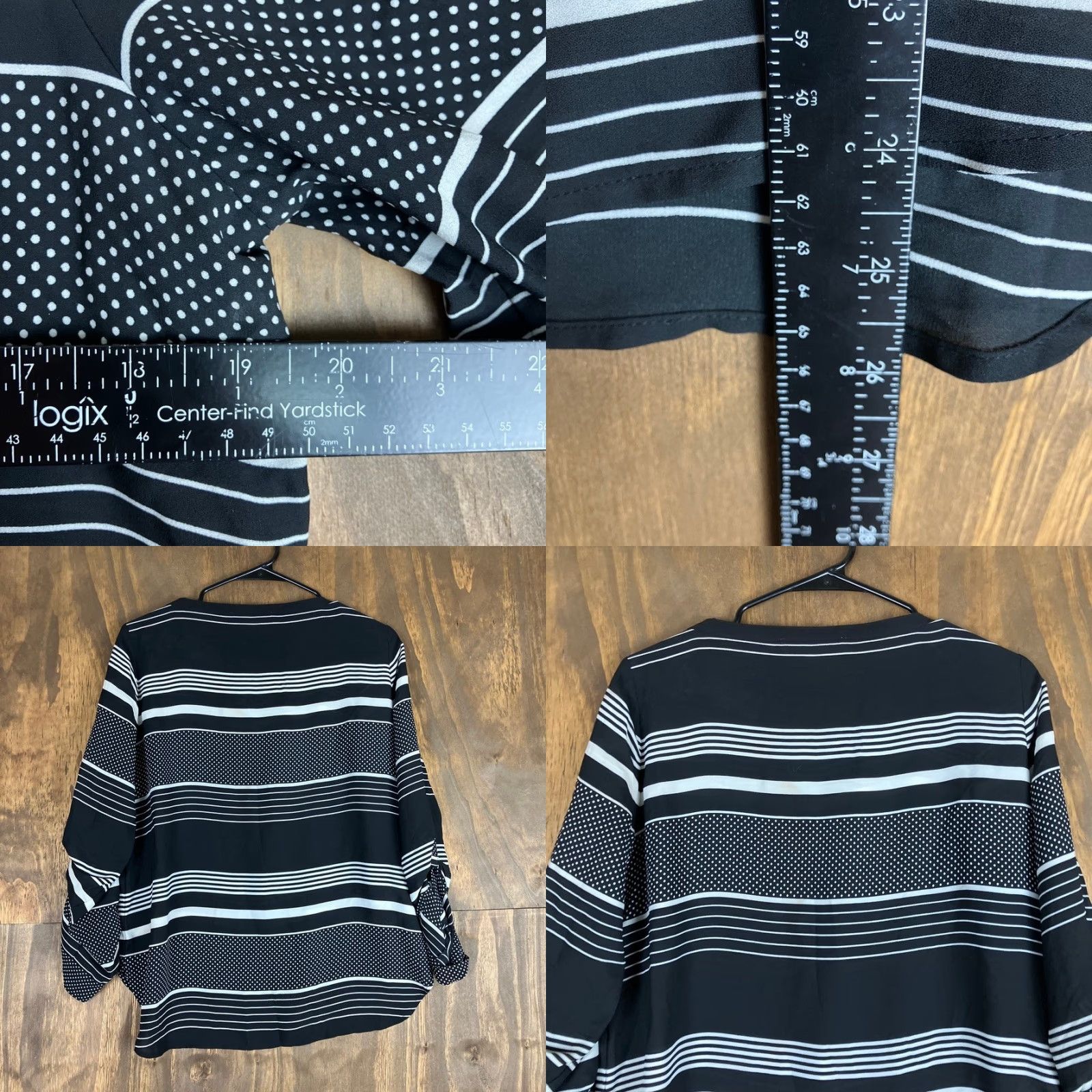 Loft VINTAGE LOFT Blouse Womens Black White Stripes Dot Print Petite Roll Tab Sleeve MP Size M / US 6-8 / IT 42-44 - 8 Thumbnail