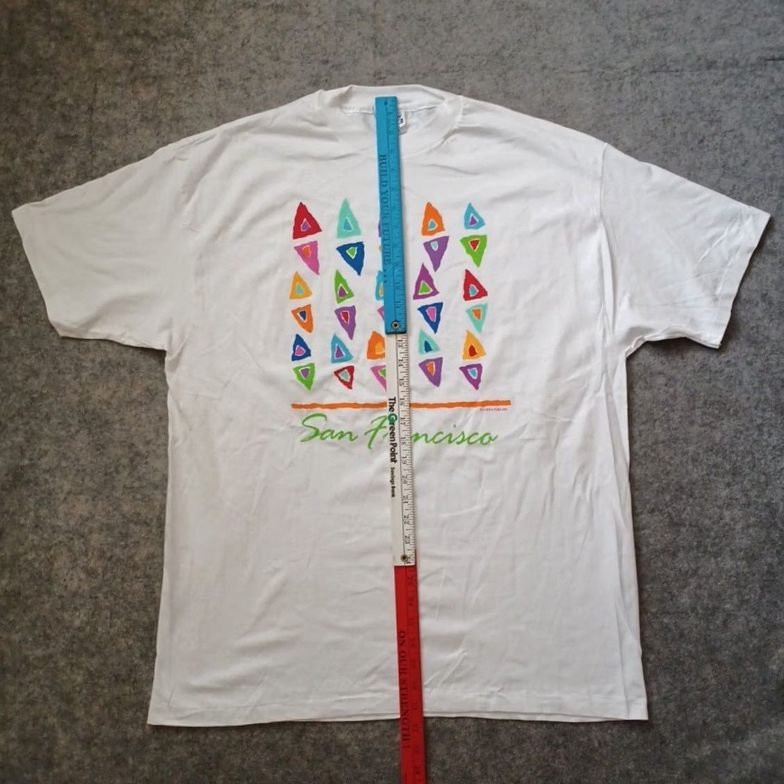 Hanes VINTAGE Hanes Beefy-T Shirt XL White Triangle Graphic USA Mens 1990s San Francisco California 90s Graphic Print Shirt Size US XL / EU 56 / 4 - 7 Thumbnail