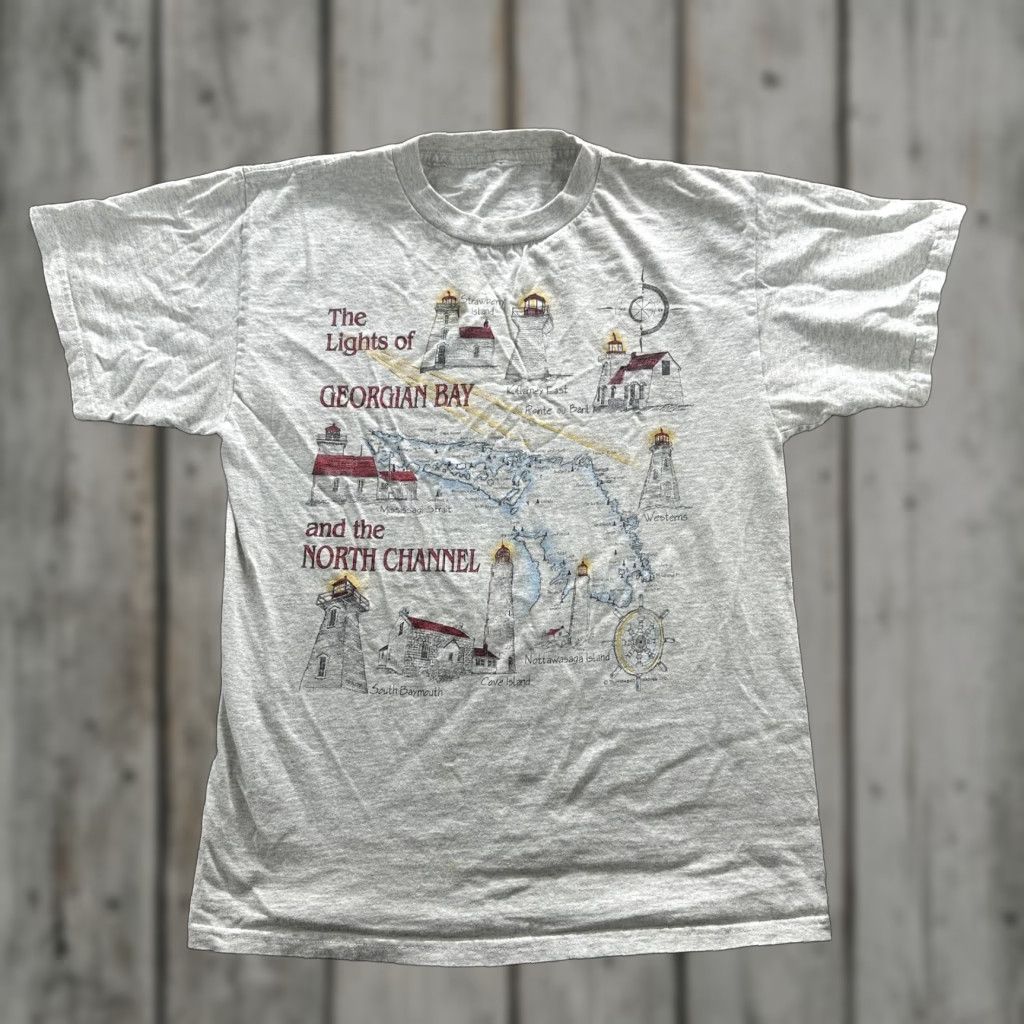 Vintage VINTAGE Georgian Bay Shirt Mens Large Gray Lighthouse Map Souvenir Graphic 90s Shirt Mens Large Gray Nautical Travel Souvenir 90s Womens? Size US M / EU 48-50 / 2 - 1 Thumbnail