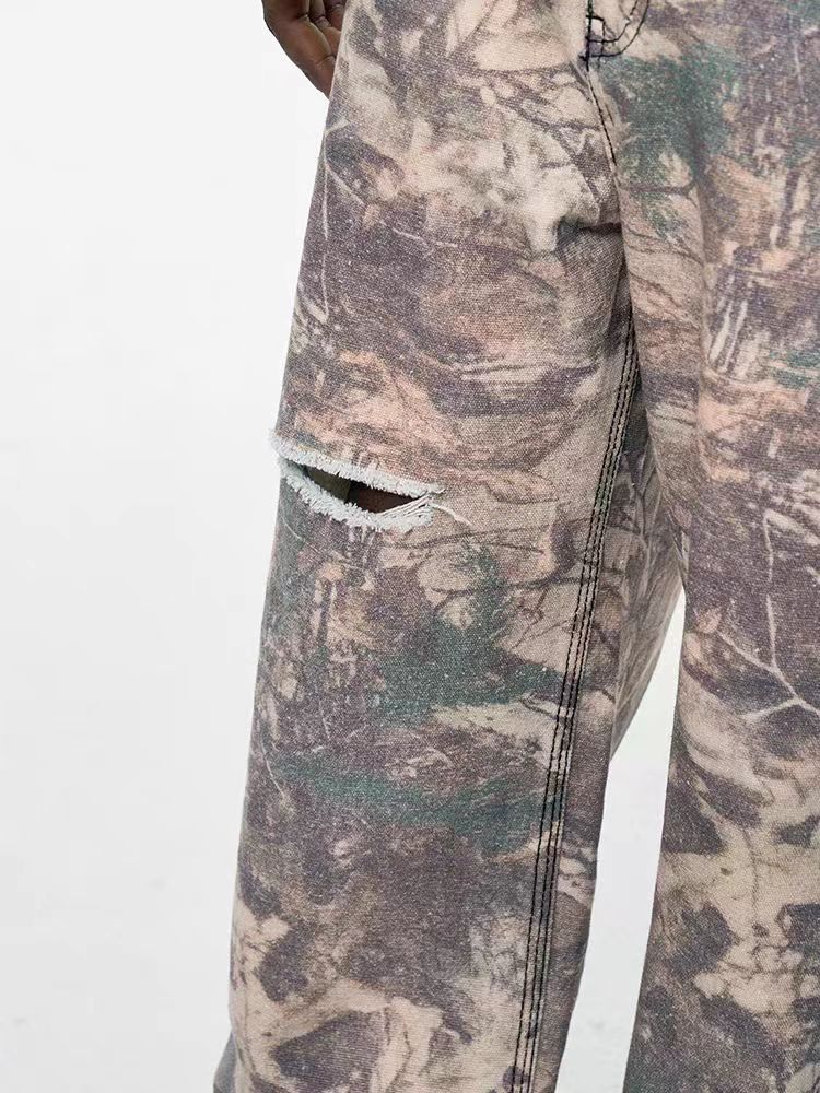 Japanese Brand × Jean Melancholy Style Leaf Camouflage Aged Workwear Jeans Size US 32 / EU 48 - 4 Thumbnail