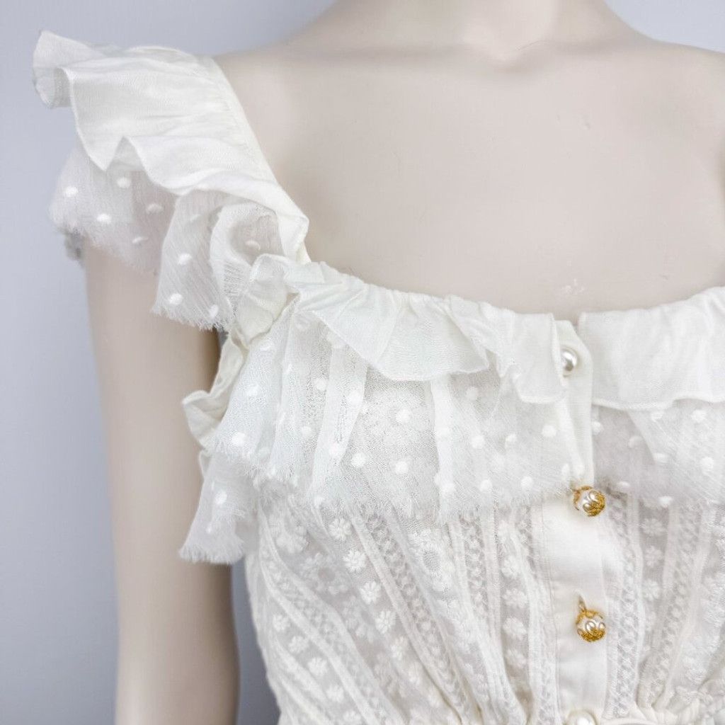 Other × The Kooples THE KOOPLES Feminine Embroidered White Crop Blouse Top S Size XS / US 0-2 / IT 36-38 - 3 Thumbnail