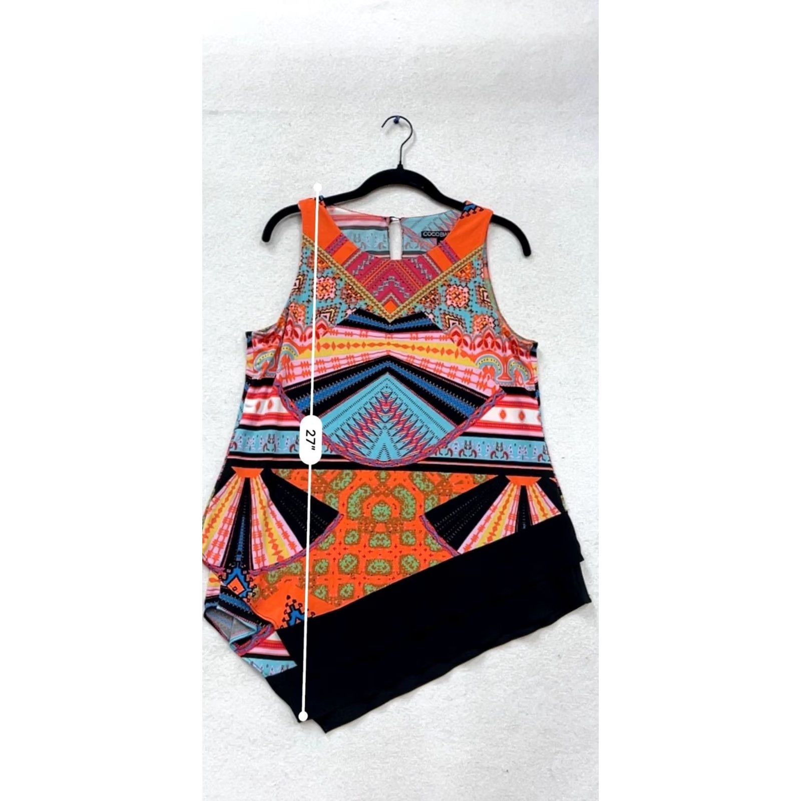 Vintage Coco Bianco Blouse Sleeveless M Womens Orange Geometric Asymmetrical Hem Top Size M / US 6-8 / IT 42-44 - 7 Thumbnail