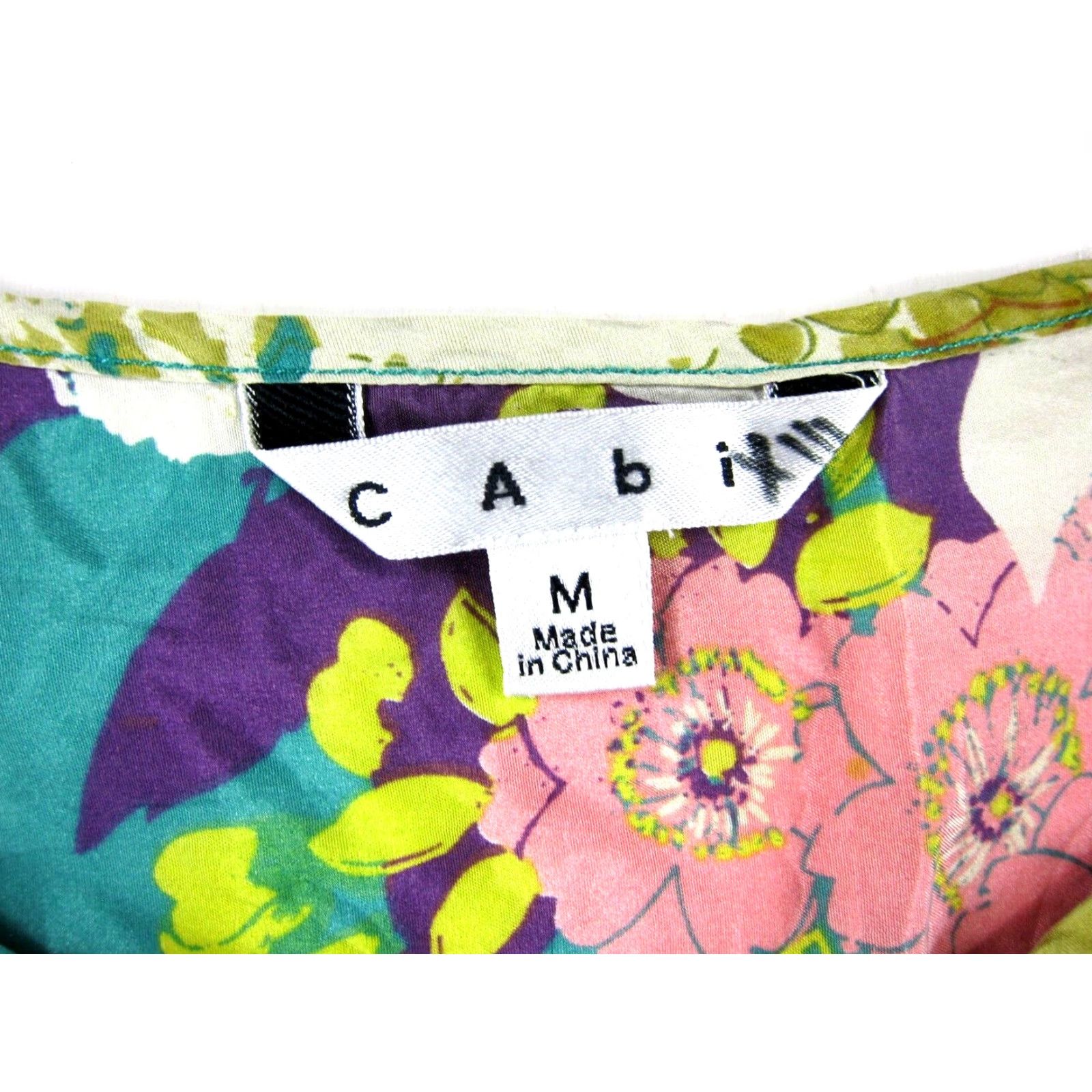 Vintage CAbi Blouse Shirt Tunic 3/4 Sleeve Silk Floral 100% Medium Women Green Blue Pink Yellow Size M / US 6-8 / IT 42-44 - 3 Thumbnail