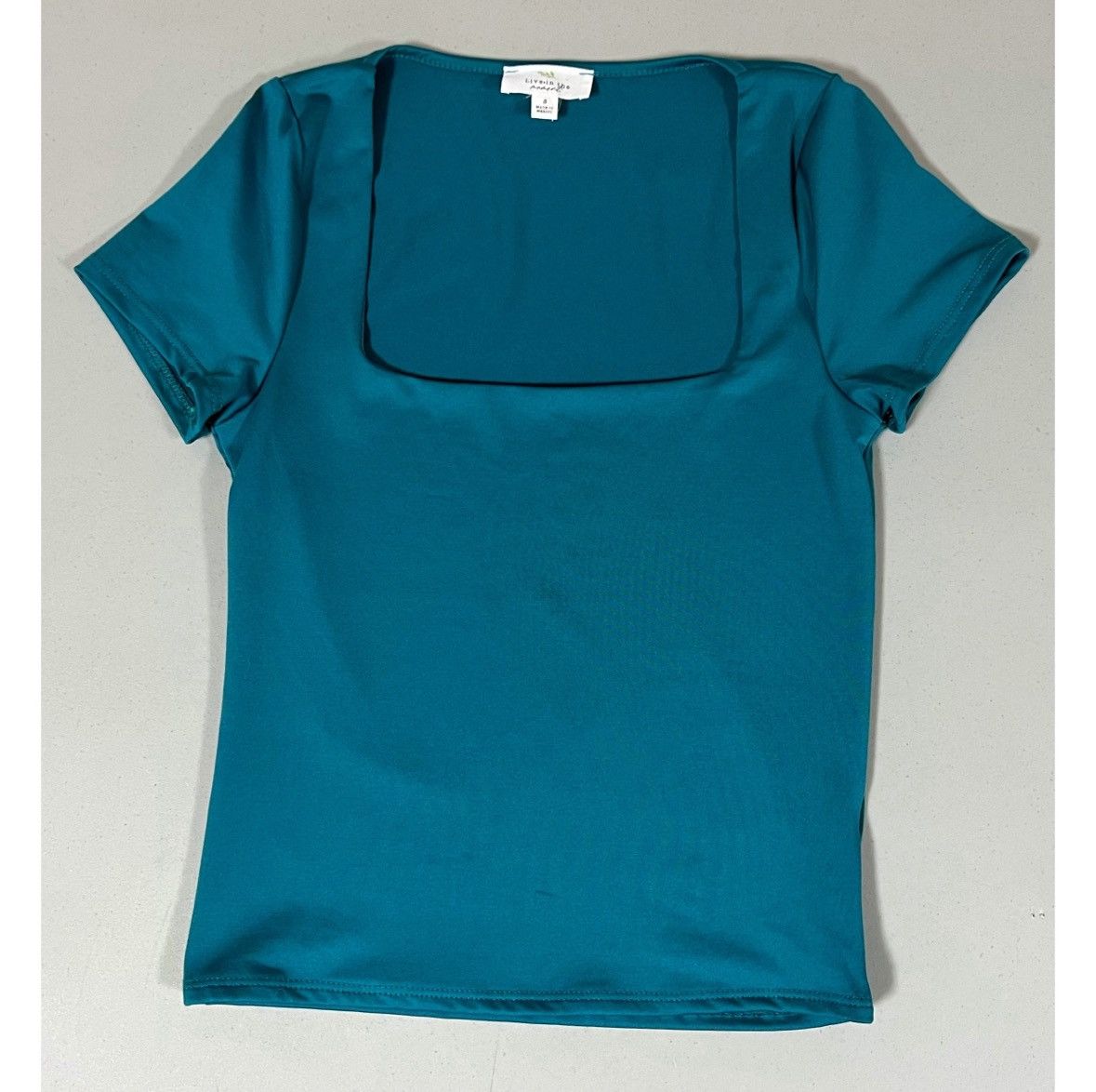 Vintage Teal Blue Solid Square-Neck Shirt Top Tee Blouse Size S 🦋✨ Size S / US 4 / IT 40 - 2 Thumbnail