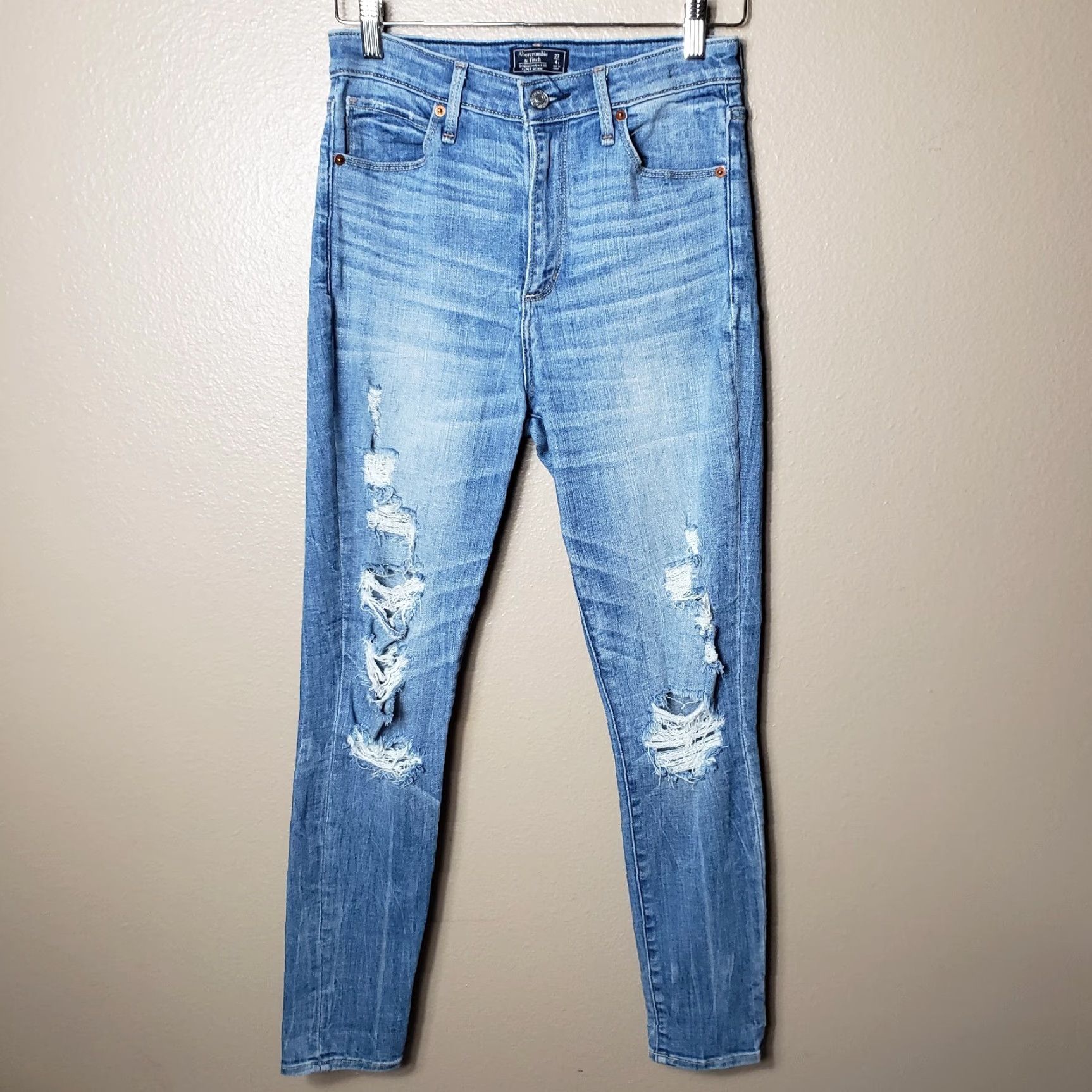 Abercrombie & Fitch Abercrombie & Fitch Simone High Rise Super Skinny Jeans-Size 27/4 Short Women Denim Blue Distressed Zip Fly Vintage NoPattern Size 27" / US 4 / IT 40 - 2 Thumbnail
