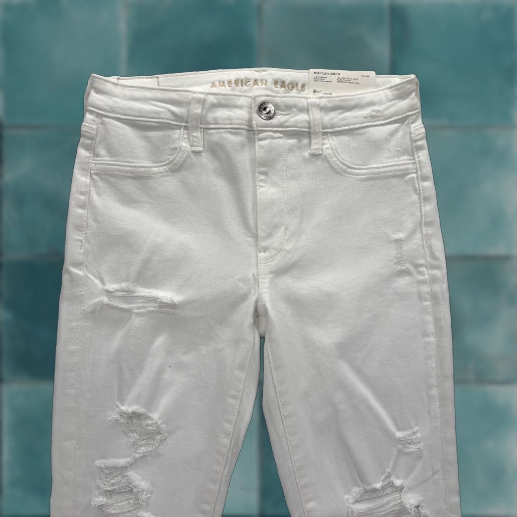 American Eagle Outfitters American Eagle High Rise Jegging Jeans Womens 6 White Distressed Stretch Denim Size 28" / US 6 / IT 42 - 1 Thumbnail