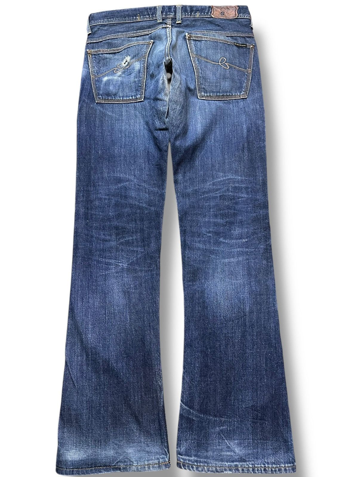 Japan Blue Vintage Blue Way Flare Mudwash Grunge Denim Size US 33 - 4 Thumbnail