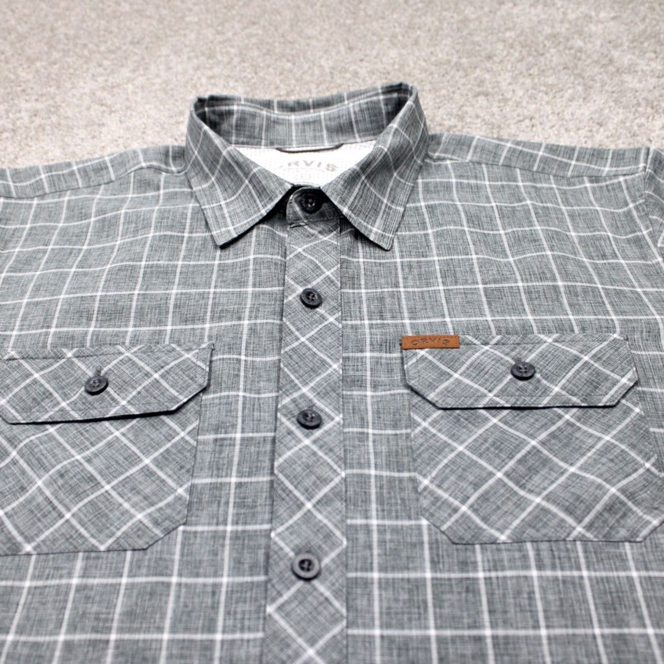 Orvis Orvis Shirt Mens Large Gray Quick Dry Pockets Short Sleeve Polyester Button Up Size US L / EU 52-54 / 3 - 4 Thumbnail