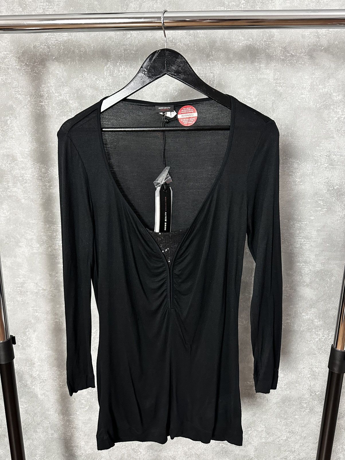Miss Sixty × Vintage NEW Miss Sixty Vintage Black Long Sleeve Women’s Blouse Size L / US 10 / IT 46 - 1 Thumbnail