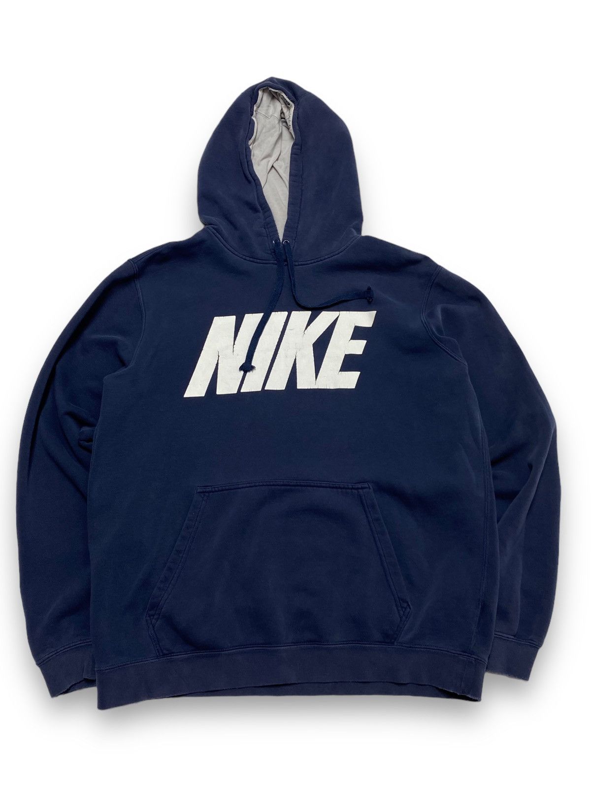 Nike Vintage NIKE Navy Distressed Hoodie Big Logo Size US L / EU 52-54 / 3 - 1 Thumbnail