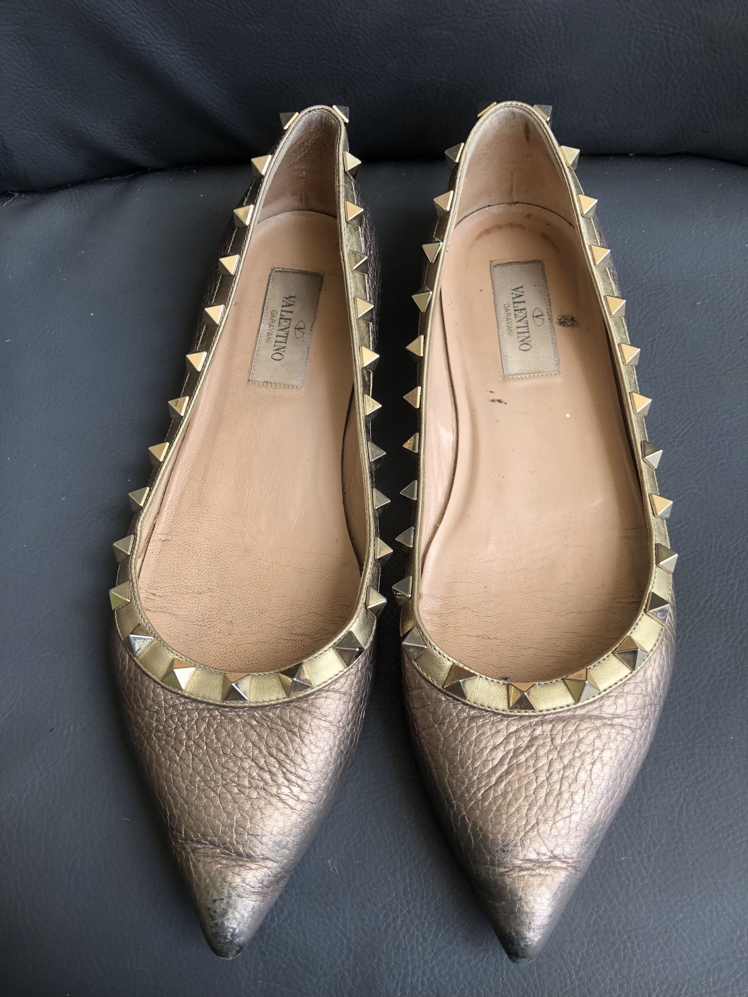 Giovanni Valentino Valentino Garavani Gray Women’s Rockstudded Flats Size 38 Size US 8 / IT 38 - 1 Thumbnail