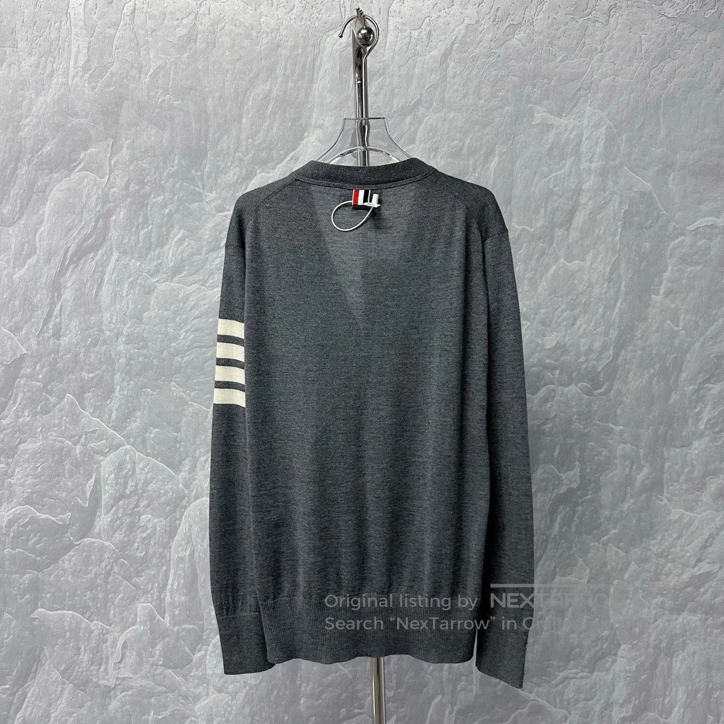 Thom Browne Thom Browne Gray V-neck Striped Cardigan. Size US S / EU 44-46 / 1 - 4 Thumbnail