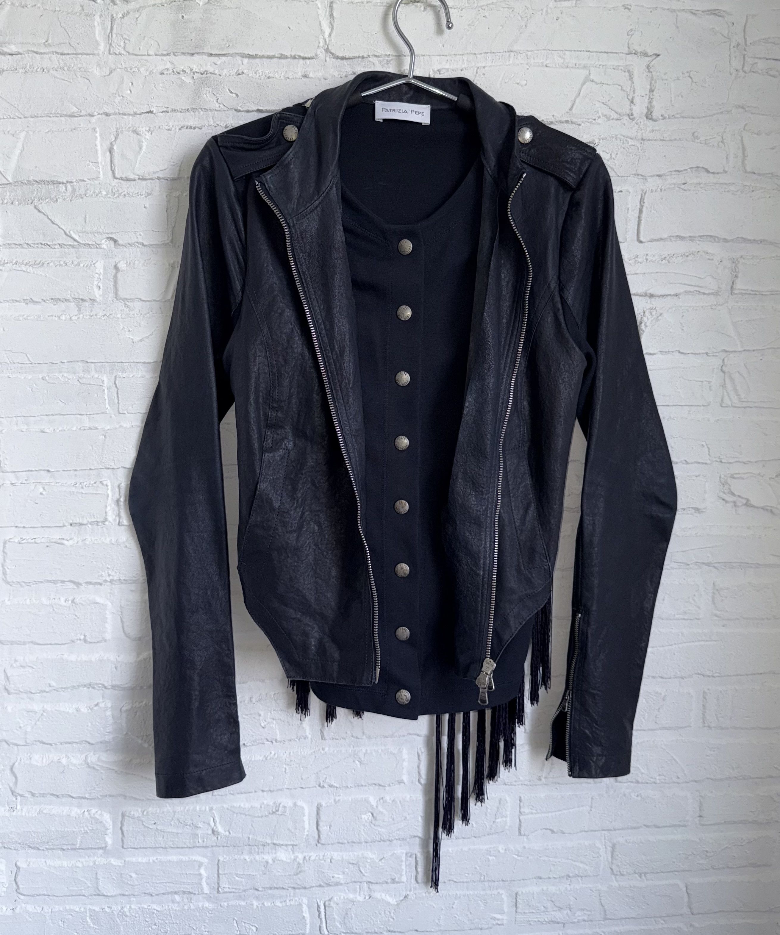 Patrizia Pepe Patrizia Pepe Leather Fringe Jacket Draped Asymmetric Size M / US 6-8 / IT 42-44 - 2 Thumbnail