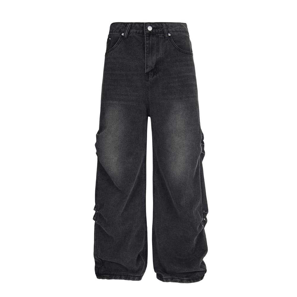 Japanese Brand × Jean Men's cargo punk trend washed distressed pleated loose jeans Size US 32 / EU 48 - 1 Thumbnail