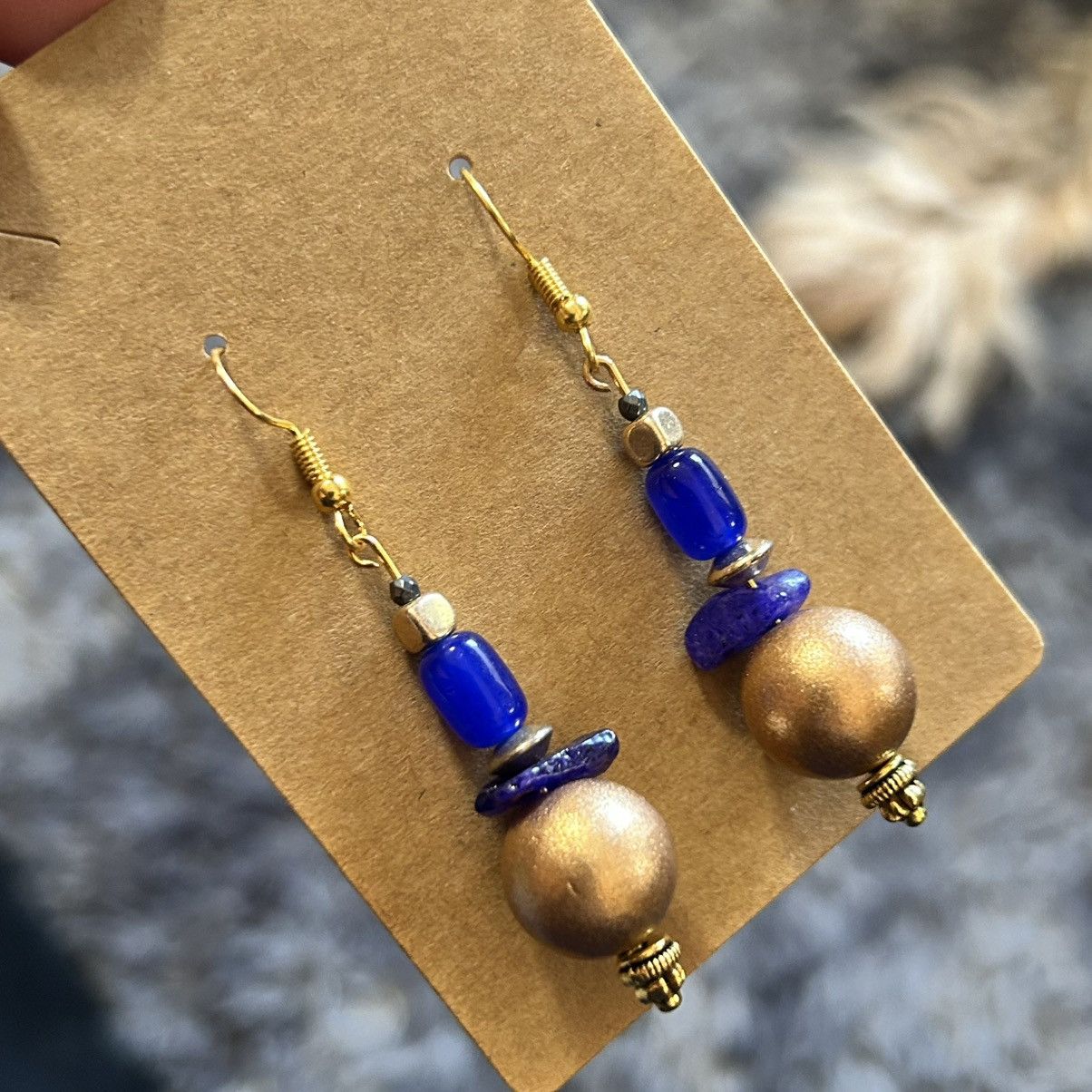 Handmade Handcrafted elegant matte vintage bead blue cat eye earrings Size ONE SIZE - 1 Thumbnail