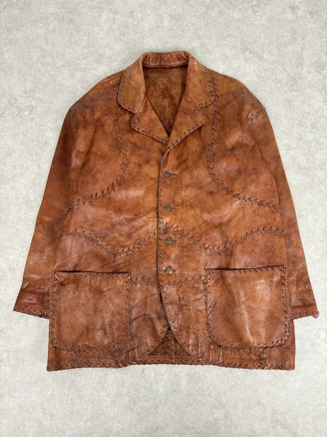 Dolce & Gabbana 1990s Dolce & Gabbana Whipstitched Brown Leather Jacket Size US M / EU 48-50 / 2 - 1 Thumbnail